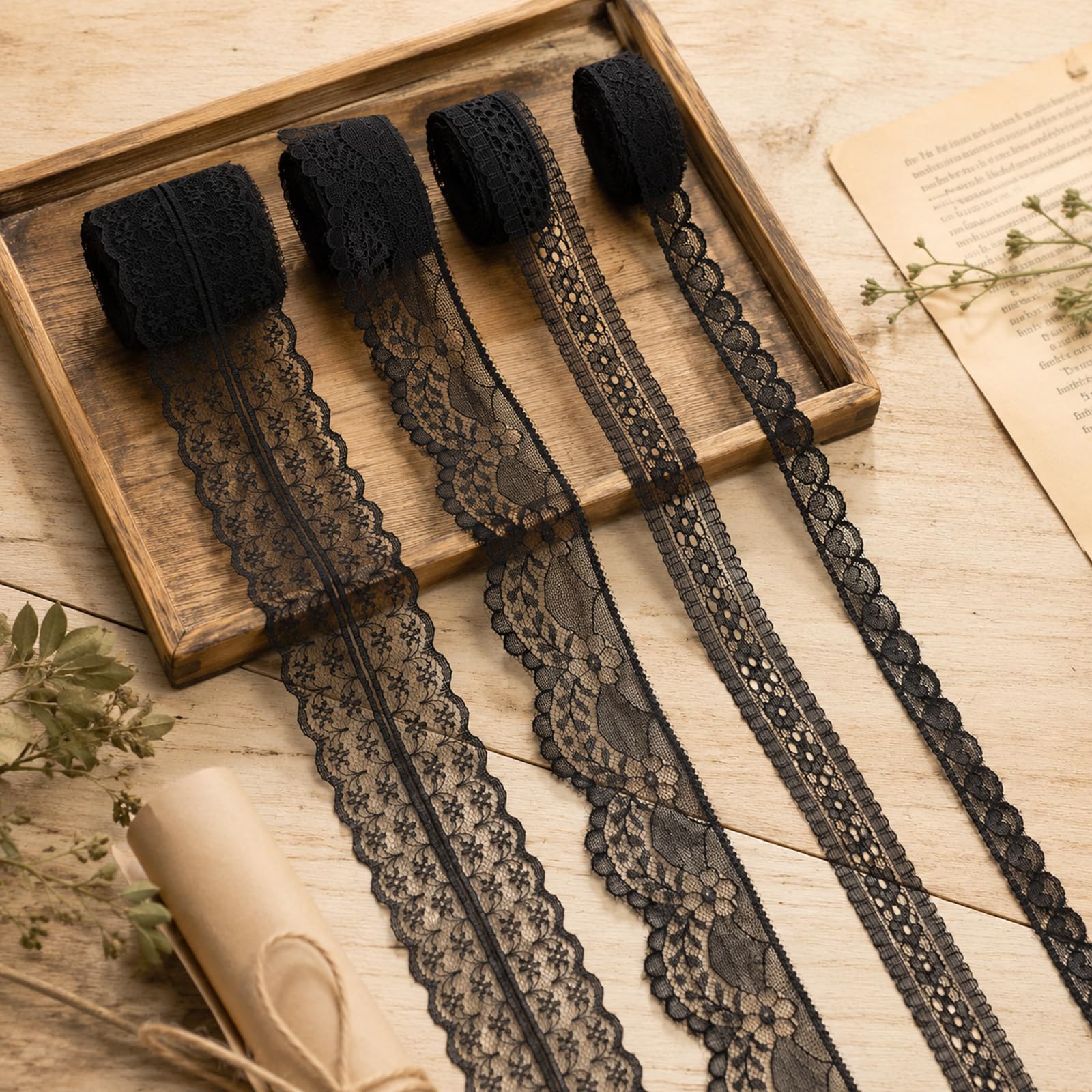 Black Lace Trim, 20 Yards Black Lace Ribbon Sewing Lace for Crafts Bridal Wedding Decorations, Bouquet and Gift Packaging