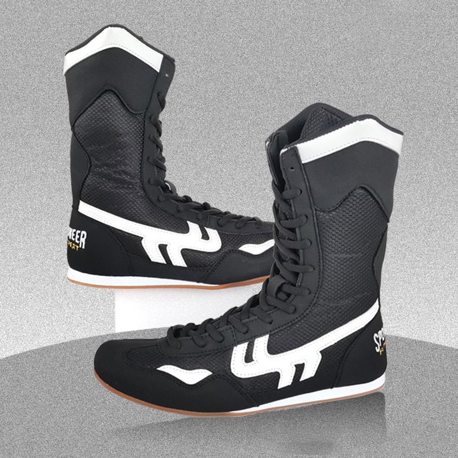 Męskie buty bokserskie. Treningowe buty bokserskie. Nastolatki Muay Thai Kickboxing Sparring Bokserki Trenerzy Buty do sztuk walki. | Gumowa podeszwa | Czarne/Czerwone
