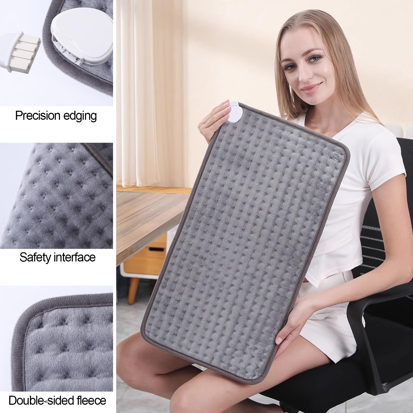 Almohadilla Térmica Portátil para Cuello, Hombros y Espalda, Manta Electrica para Invierno, 9 Niveles y 4 Tiempo, para Usar en Casa o en la Oficina(16.9x39.3in/50x100cm)