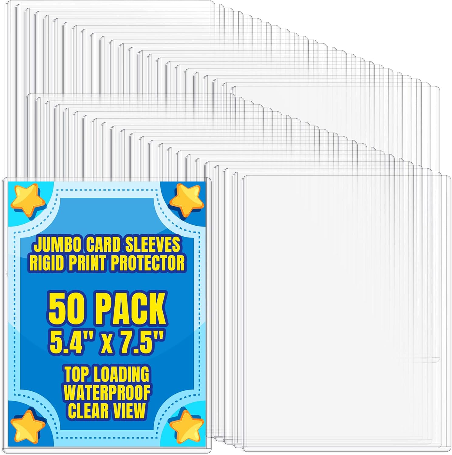 AKONEGE 50 Pack 5.4" x 7.5" Jumbo Card Sleeves Size L Clear Oversize Card Protector Top Loading Rigid Sheet Protectors for Protecting Photocard, Photos, MTG, TCG, Trading, Sport Cards