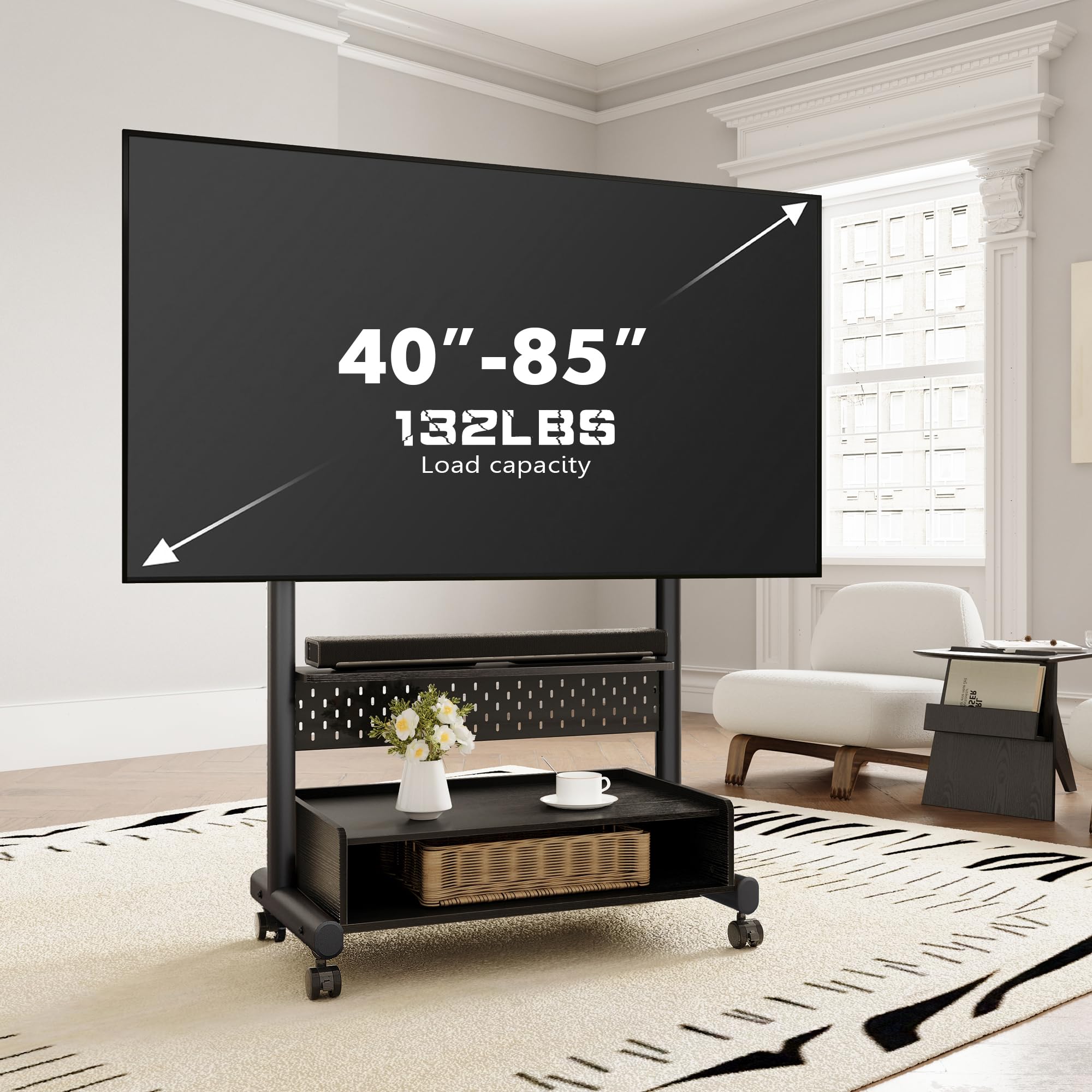FITUEYES Supporto per TV con ruote, per TV da 40 a 85 pollici, altezza massima 60 kg, VESA 600 x 400 mm