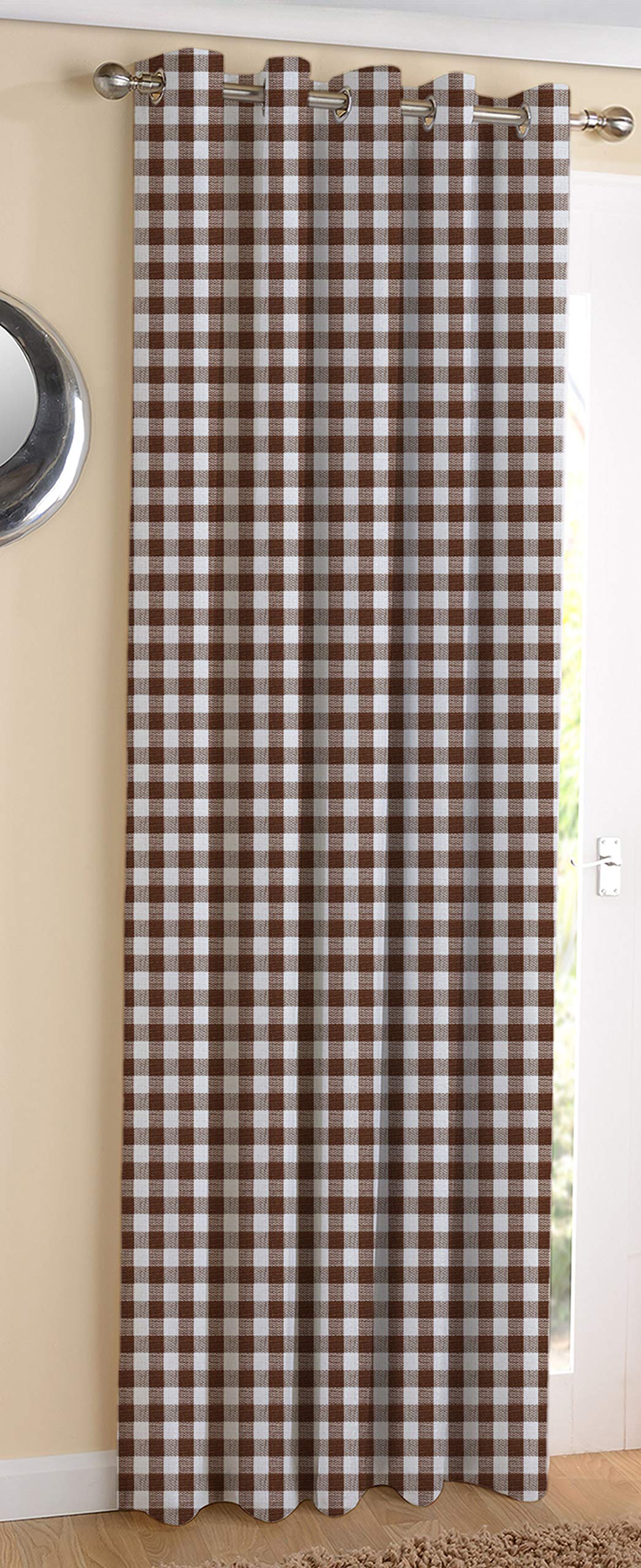 AIRWILL Cotton Gingham Check Brown Designed Blackout and Room Darkening 7ft Door Curtains Pack of 1 pc. (Checks - Brown)-image-3