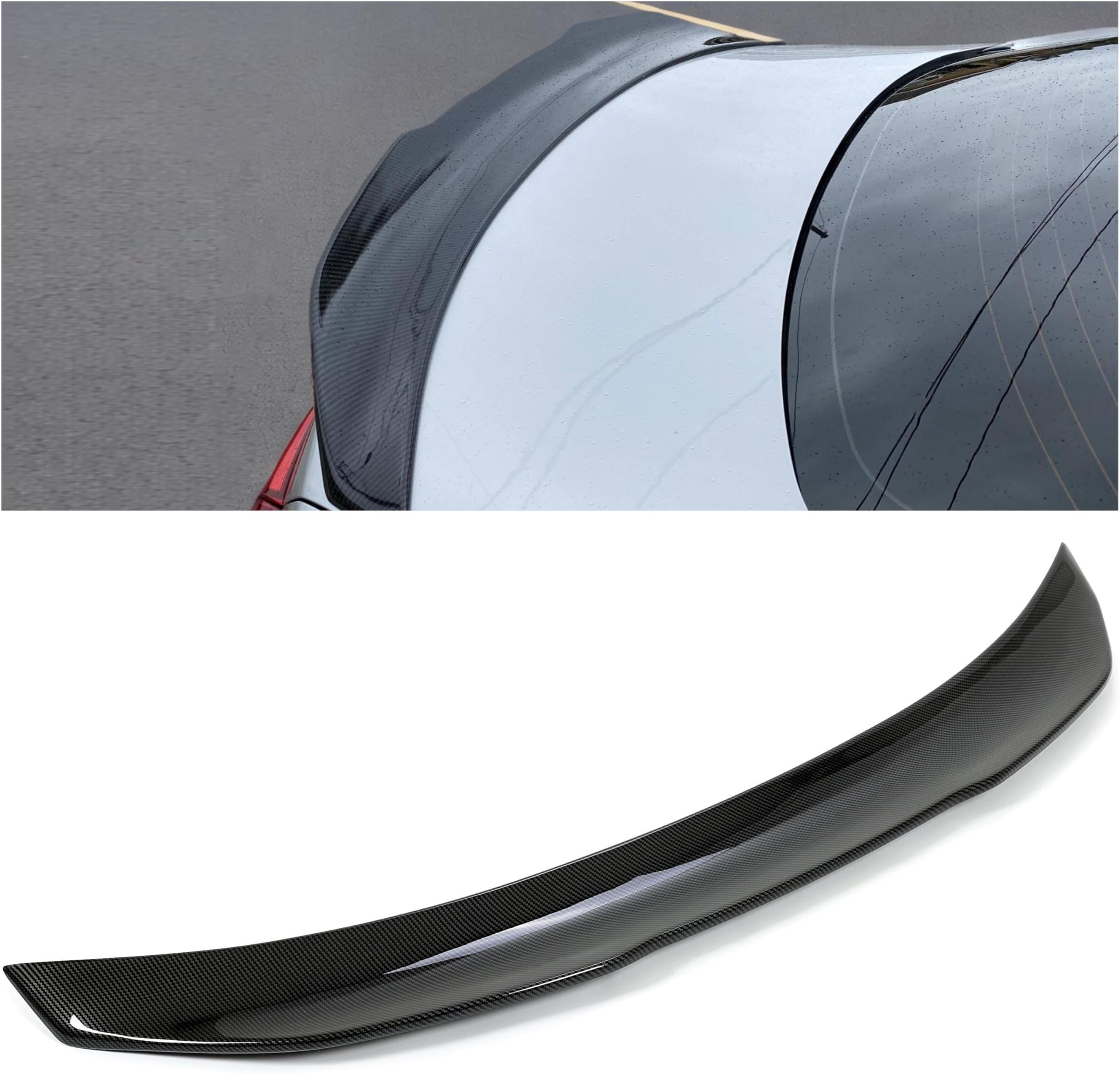 ECOTRIC Rear Trunk Duckbill Spoiler Wing Compatible with 2014-2024 Infiniti Q50, Carbon Fiber Printing Spoiler H Style Duckbill