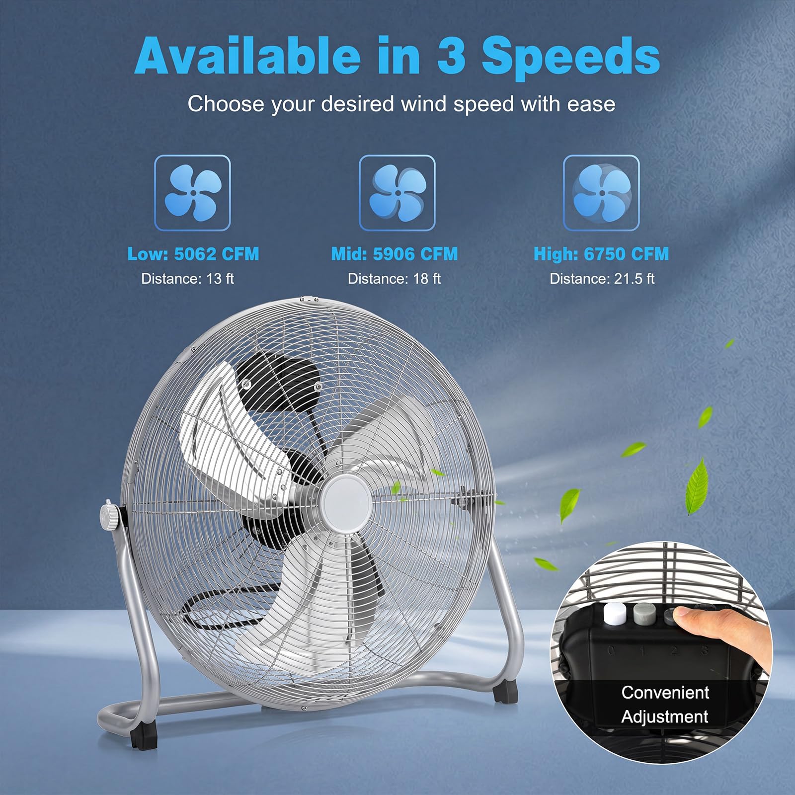 GYMAX Ventilador de Suelo, 160W φ57 cm Ventilador Industrial con 3 Velocidades, Inclinación Ajustable de 145°, Motor Potente, Aspas Metálicas, Alcance 6,5 m, Fan Silencioso de Metal para Garaje Taller