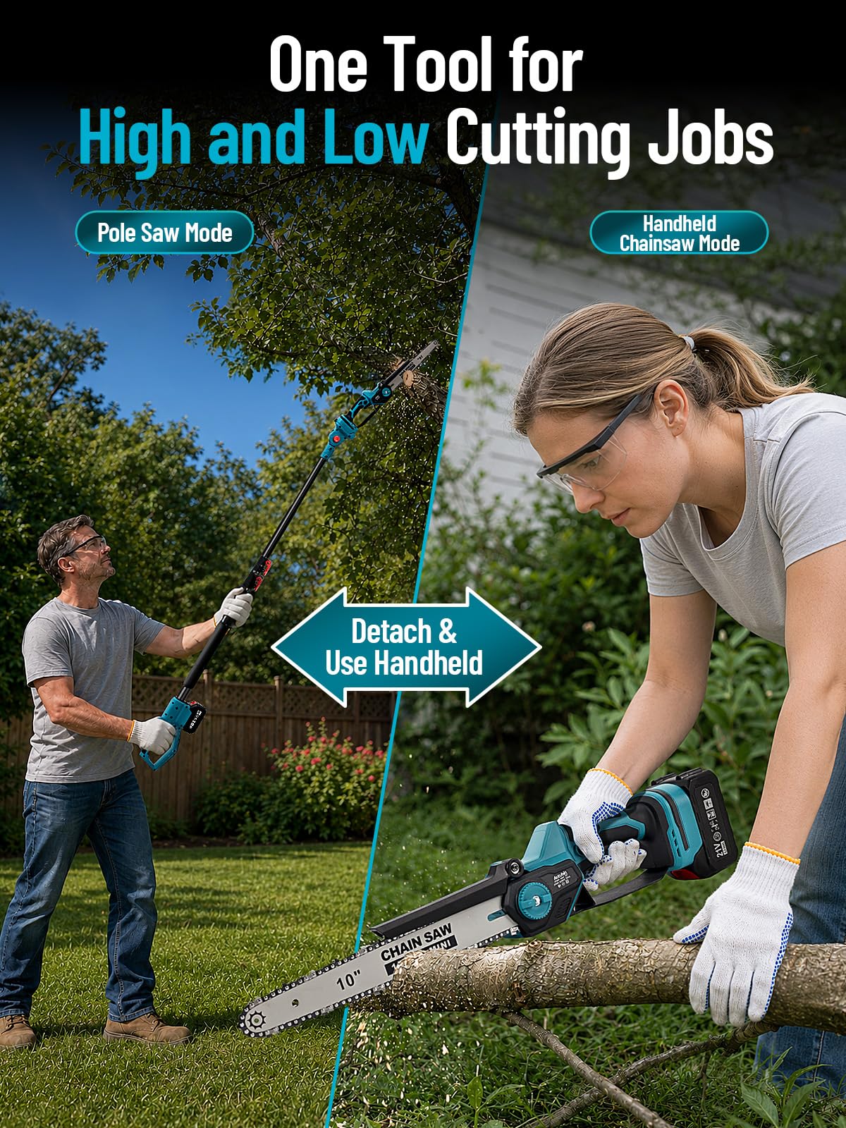 10'' Pole Saw - 2-in-1 Chainsaw for Tree Trimming -3
