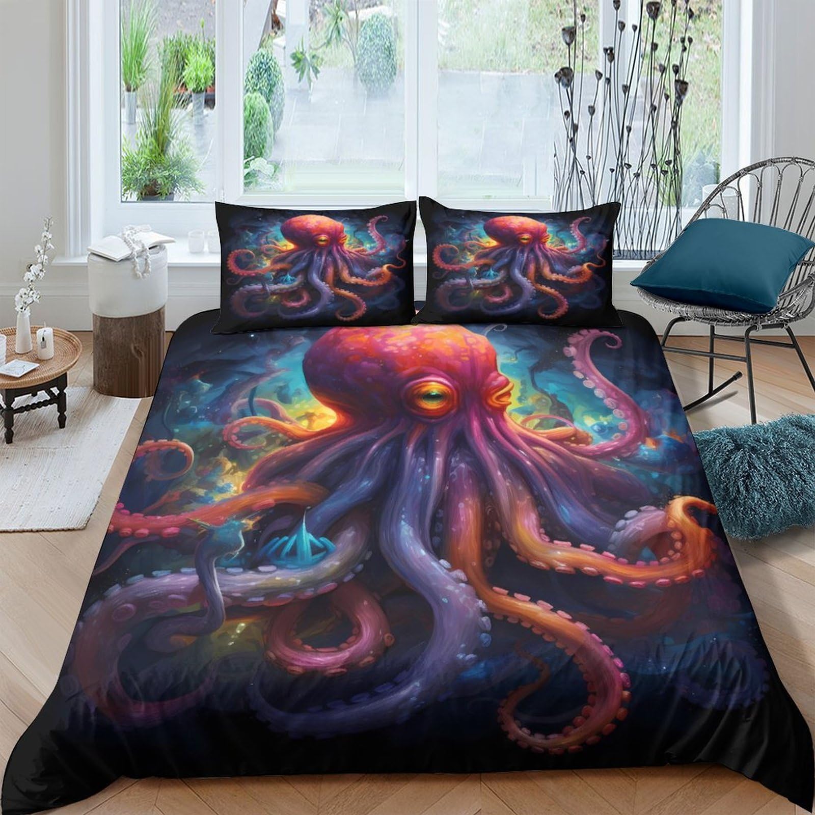 Ctjqhvkz Style-10 3D Printed Vibrant Octopus Fitted Sheet Microfiber Soft Breathable Underwater Sea Mattress Cover For Bedroom Dorm Mattress Protection Decor Single（135X200cm）
