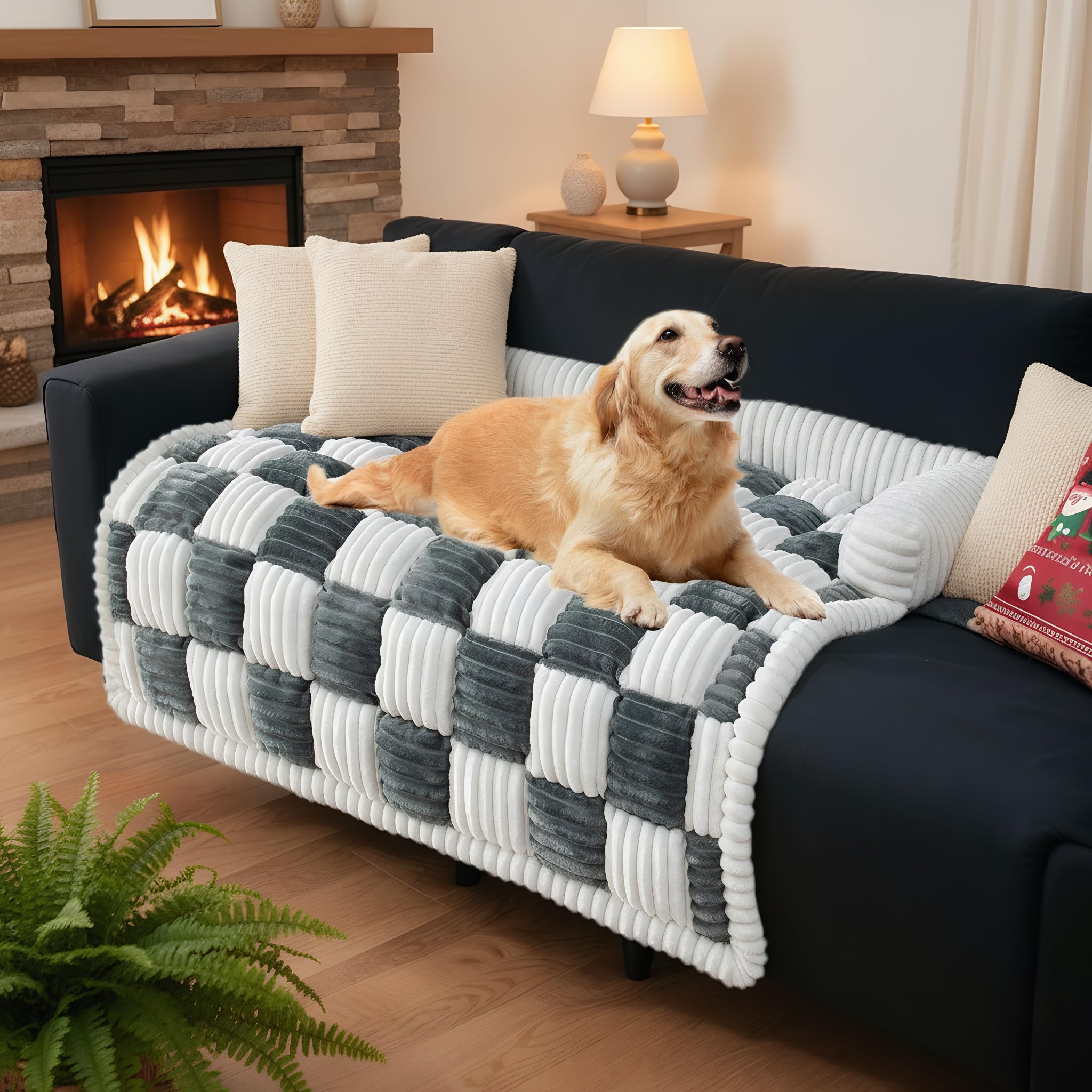 LiveGo Pet Couch Covers for Dogs, Plush Washable Furniture Protector for Dogs & Cats, Anti-Slip Dog Sofa Bed Mat, Soft Durable Pet Couch Protector, Cozy and Easy to Clean (Blue-gray, 90 * 90 * 13cm) — image 1