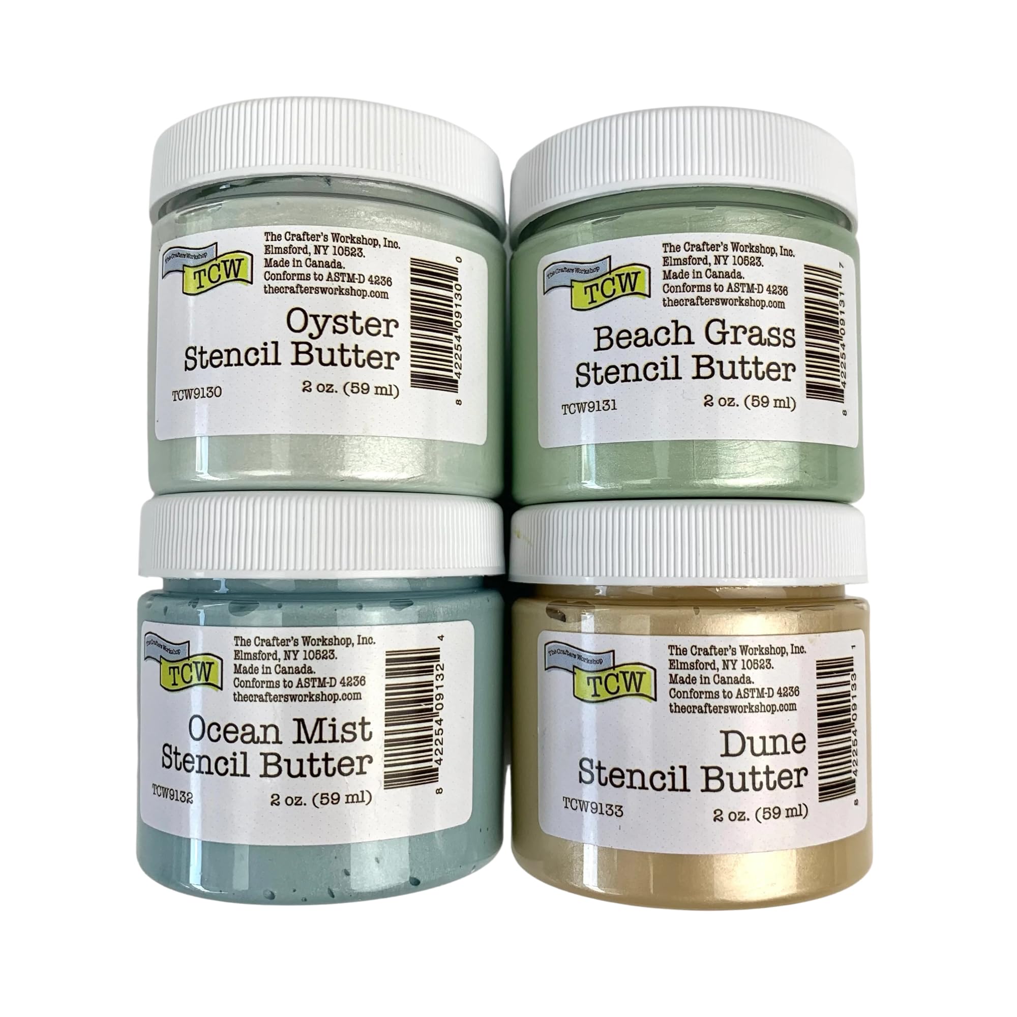 The Crafter's Workshop Stencil Butter - Coastal Acrylic Paint Set - Boutique Metallic Texture Paste for Art, Canvas, Journals, &amp; Cards - 4 x 2oz Jars