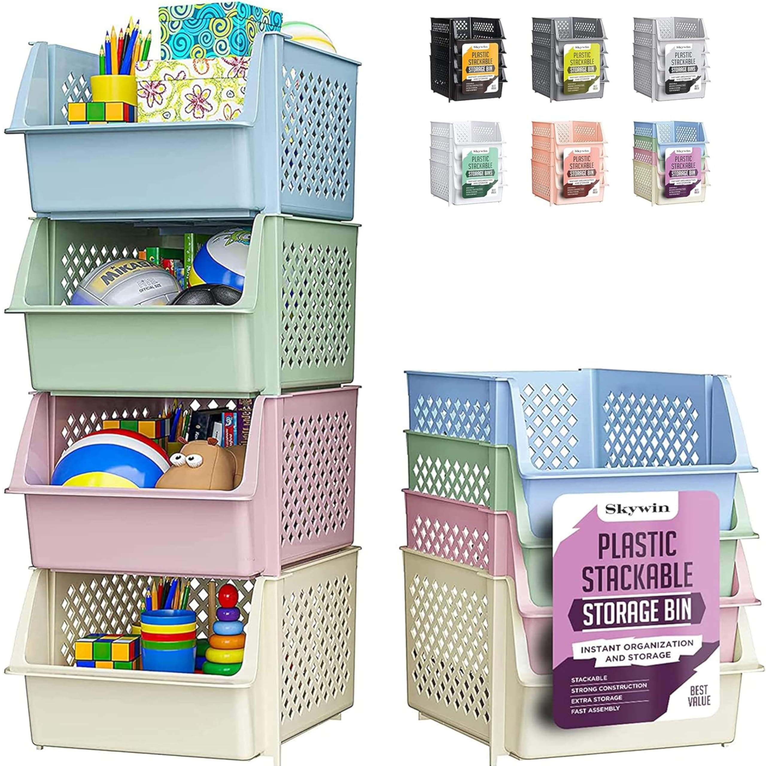 Skywin Cajas De Almacenamiento Apilables Pack De 4, Frontal Abierto, Cocina