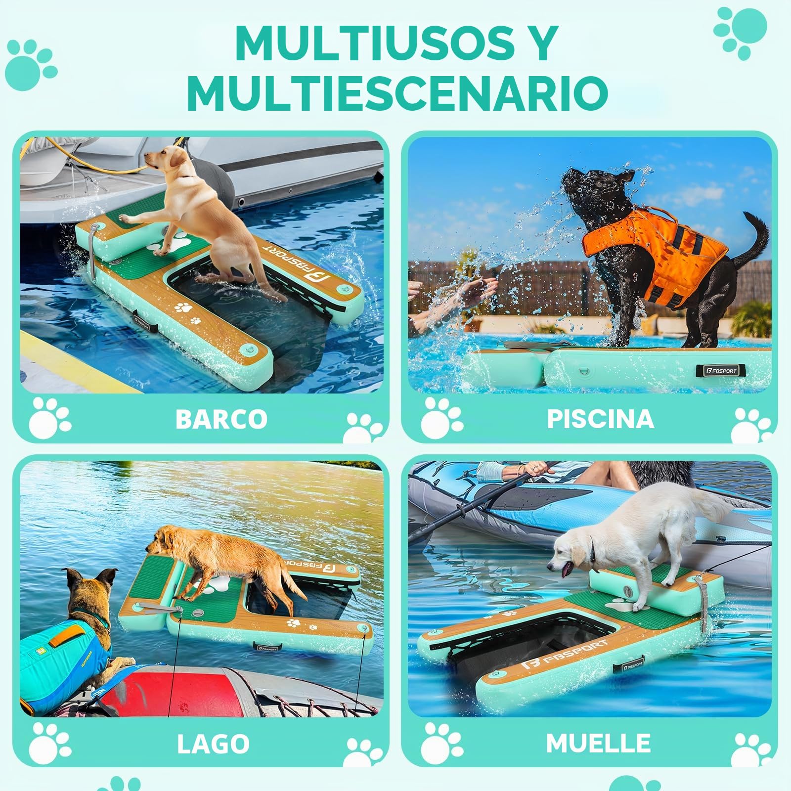 Rampa de Agua Hinchable para Perros, Escalera Flotante para Muelles Piscinas, Barcos, Lagos, Antideslizante de EVA para Perros de hasta 100 kg