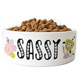 Customized Dog Food Bowl, Ceramic, 6 inches, Floral Design, Dishwasher and Microwave Safe