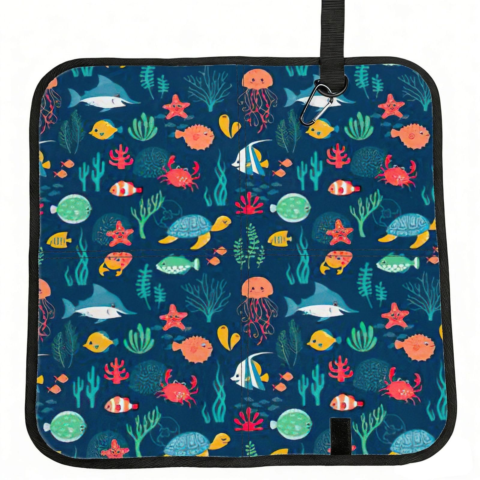 bghdfa Ocean Fish Turtle Jellyfish Print Outdoor Sitting Mat Waterproof Oxford Cloth Seat Cushion Folding Foam Camping Seat For Picnic
