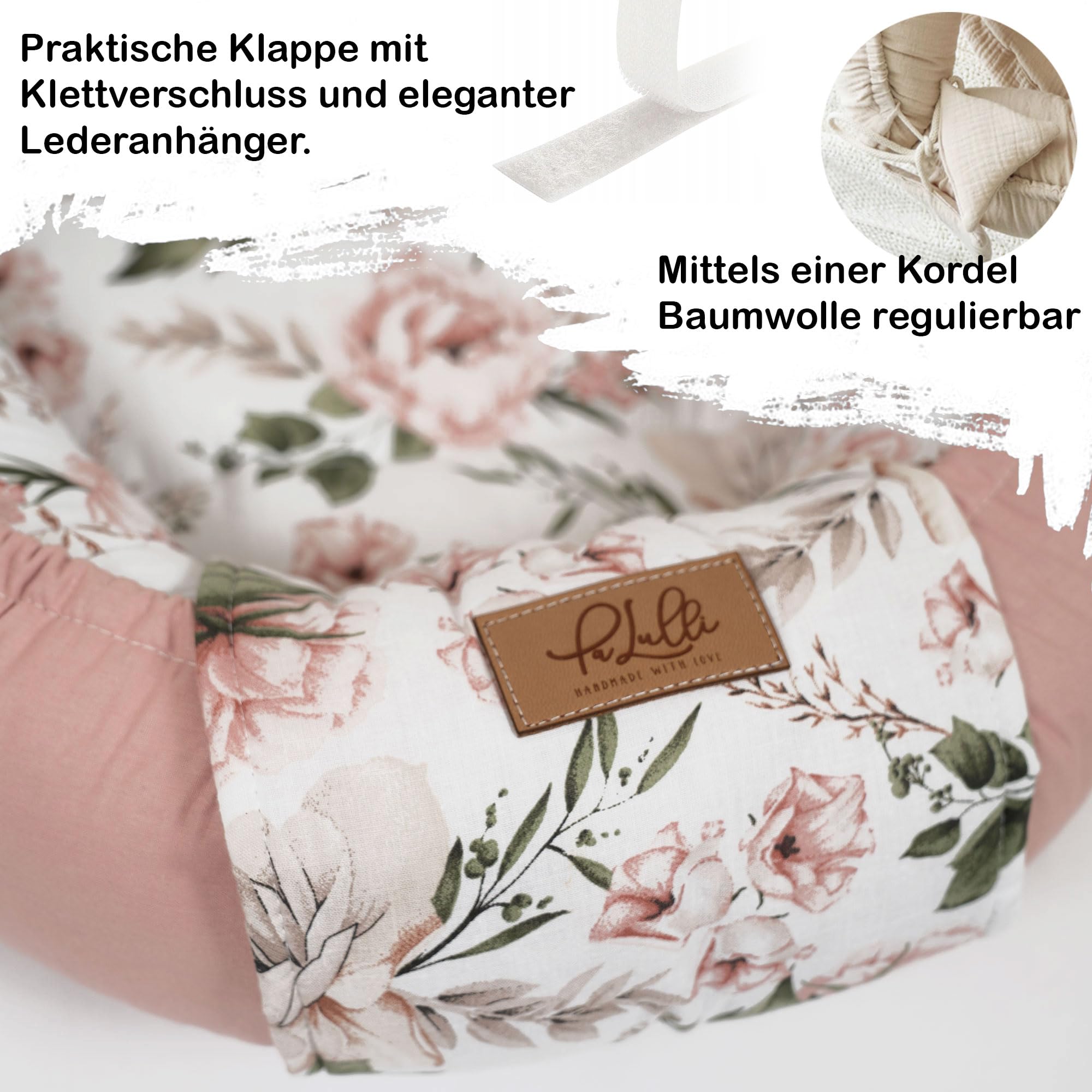 PaLulli® Nido de bebé extragrande, 100 x 60 cm, algodón, reversible, reversible, hecho a mano, transpirable y seguro (rosa)