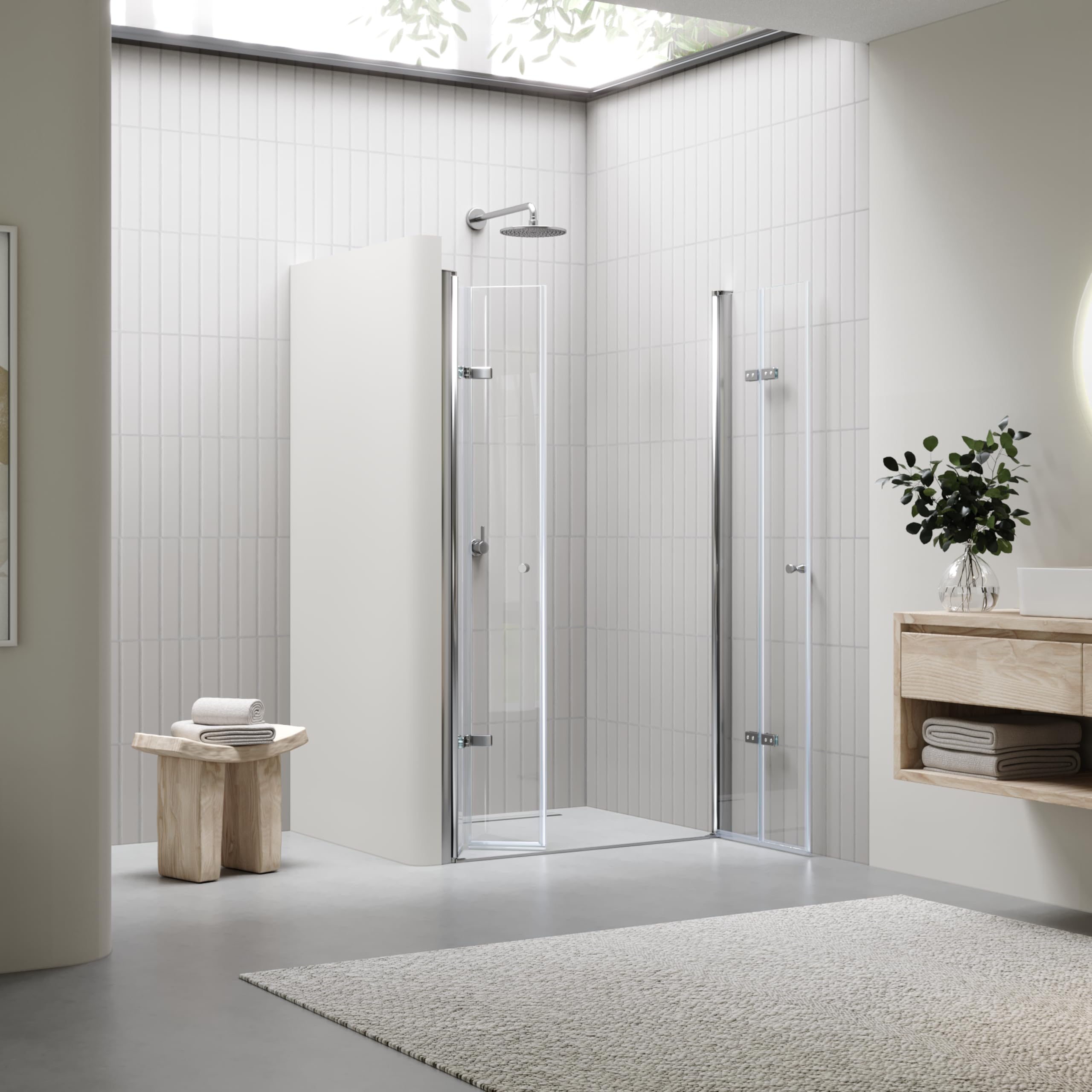 Mampara de Ducha Lena DT877 108-112x195 cm con Puertas Plegables, Perfiles Cromados y Cristal Templado Transparente