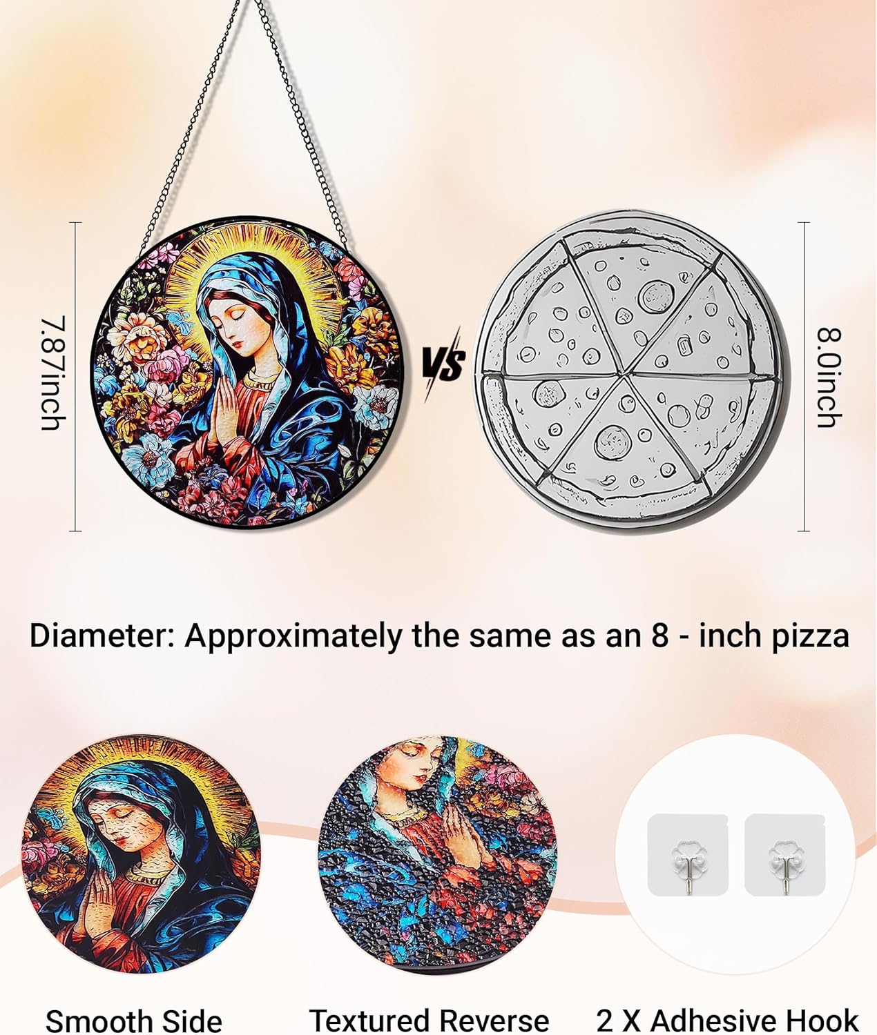 Virgin Mary & Flowers Stained Glass Window Hanging - 8" Round for Catholic Women, Religious Suncatcher for Indoor Window, Spiritual Birthday/Bereavement Gifts for Women - Image 8