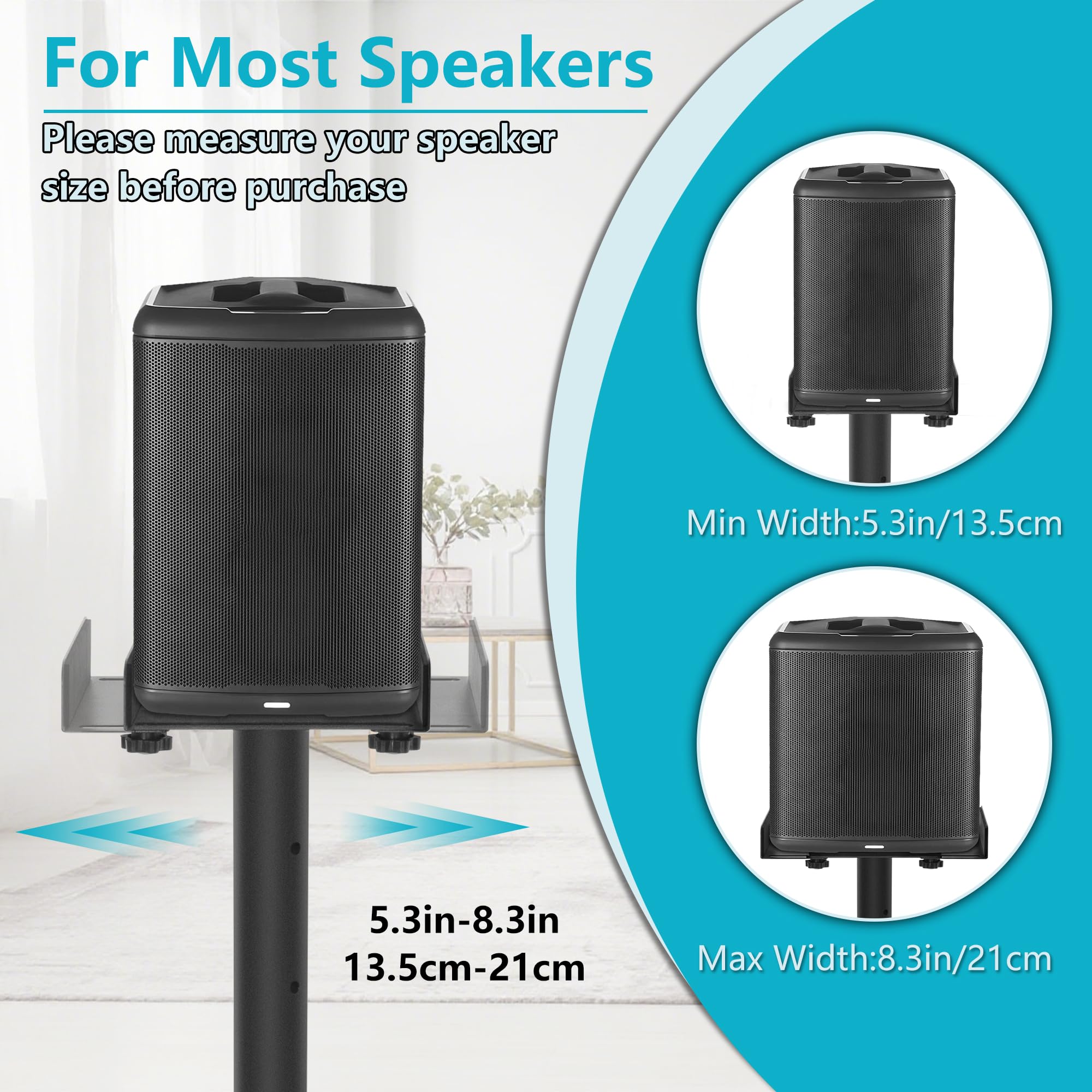 Set di 2 Supporti per Altoparlanti Regolabili in Altezza da 78 a 104CM, Fino a 5KG, Supporto per Altoparlanti con Base Triangolare, Supporti Universali per Altoparlanti per Home Cinema (3 Sezioni)