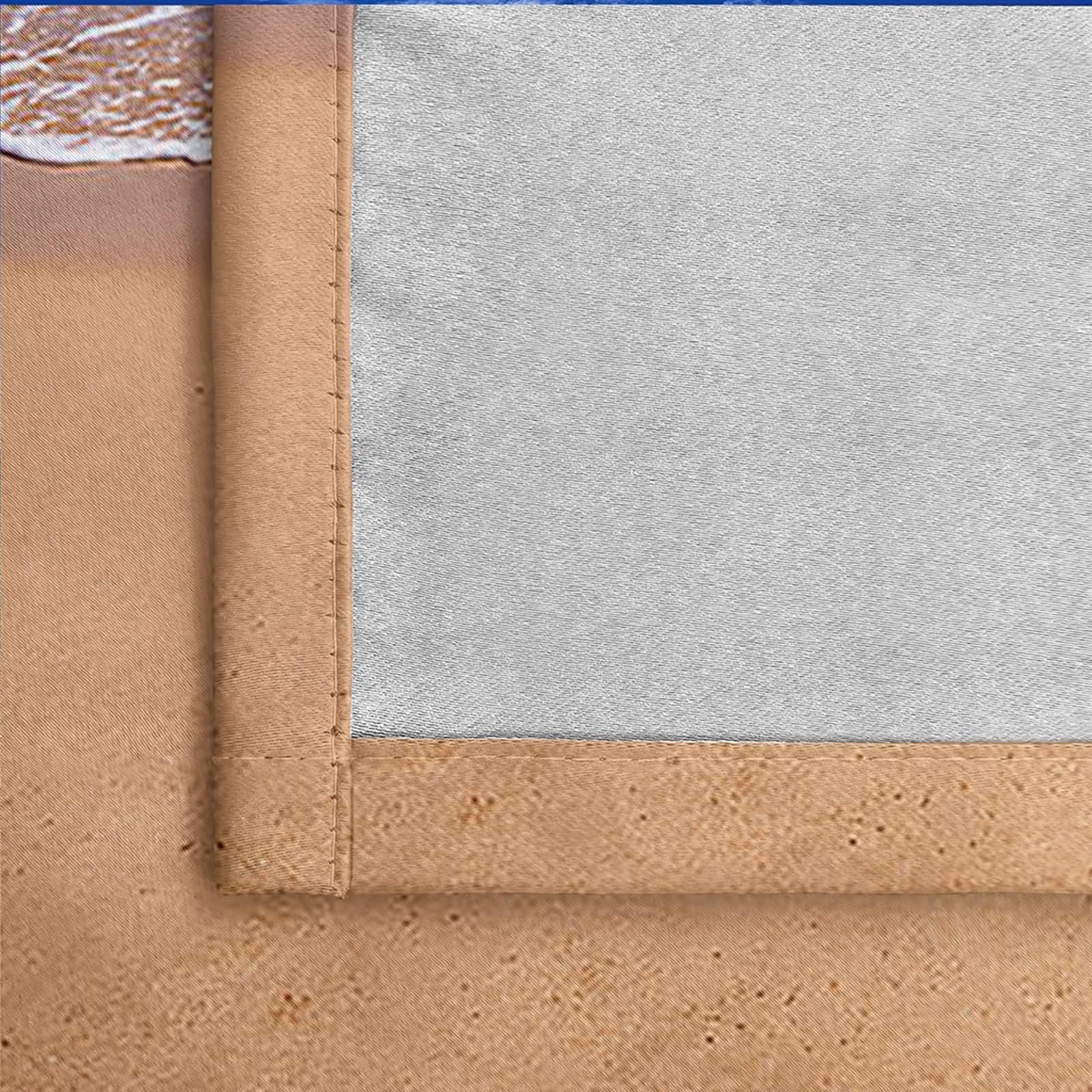 Rideau Boheme, Rideaux de Cuisine Moderne Bleu Beige Paysage de Plage avec Vagues de La Mer Polyester 2 Panneaux 488x229cm