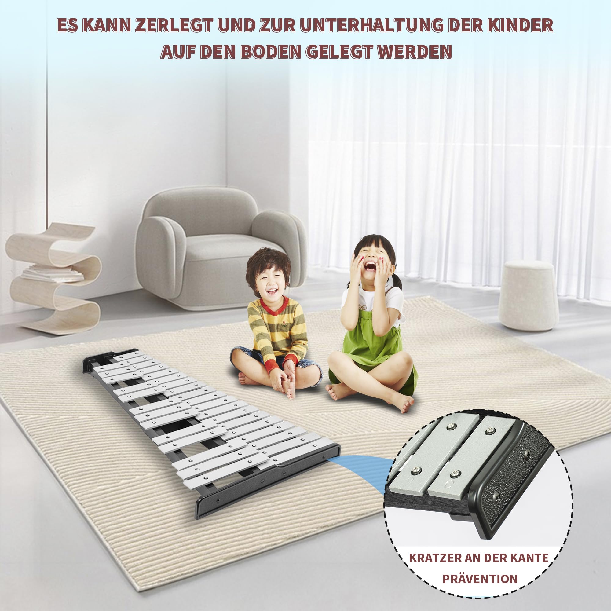 OUUTMEE xilofono 32 note Kit xilofono glockenspiel percussion con supporto regolabile in altezza, bacchette per batteria