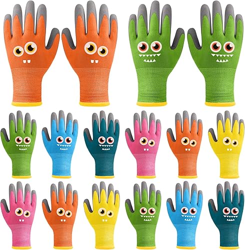 12 pares de guantes de jardín para niños, guantes de jardinería para niños, guantes de trabajo con revestimiento de goma para niños pequeños y niñas