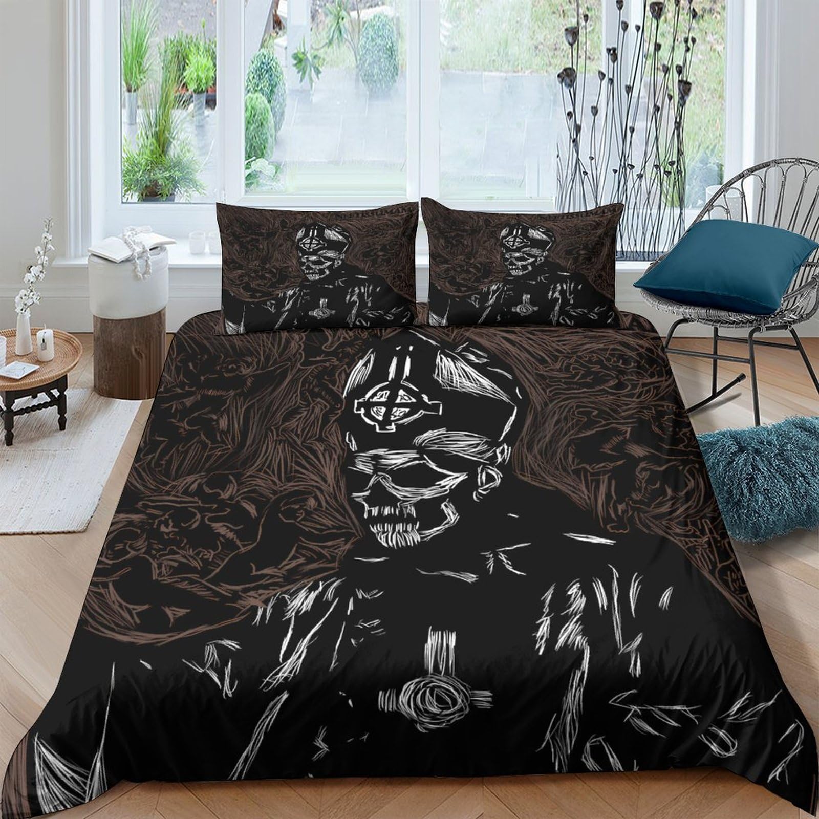 Ctjqhvkz Style-9 3D Printed Gothic Skull Fitted Sheet Microfiber Black Skeleton Bed Cover For Bedroom Dorm Mattress Protection Decor Single（135X200cm）