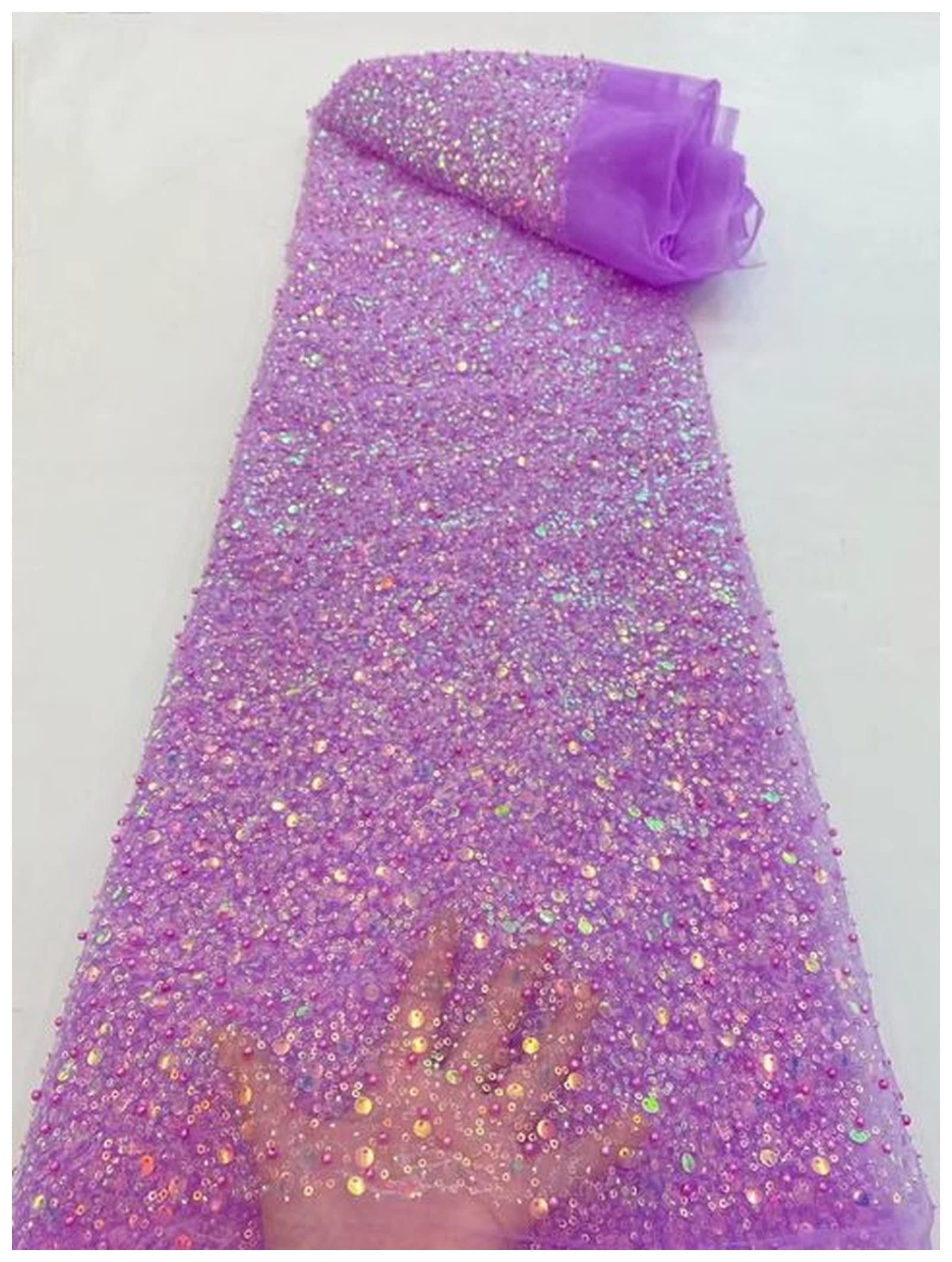 DUnLap Nastro di Pizzo Tessuto di Pizzo di Paillettes Argento Pesante con Paillettes for Perline for Abito da Sposa Abito da Sera di Lusso in Pizzo Francese Bordo in Pizzo