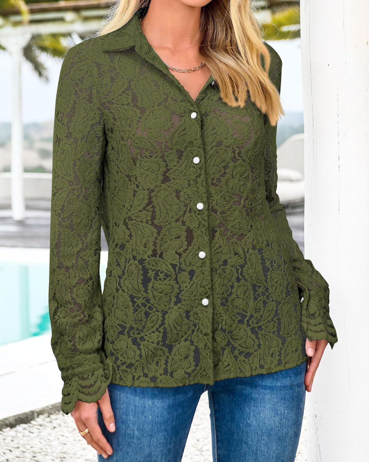 BTFBM Long Sleeve Lace Blouses for Women 2024 Fall Dressy Casual Button Down Shirts Date Night Outfit Club Party Tops - Image 4