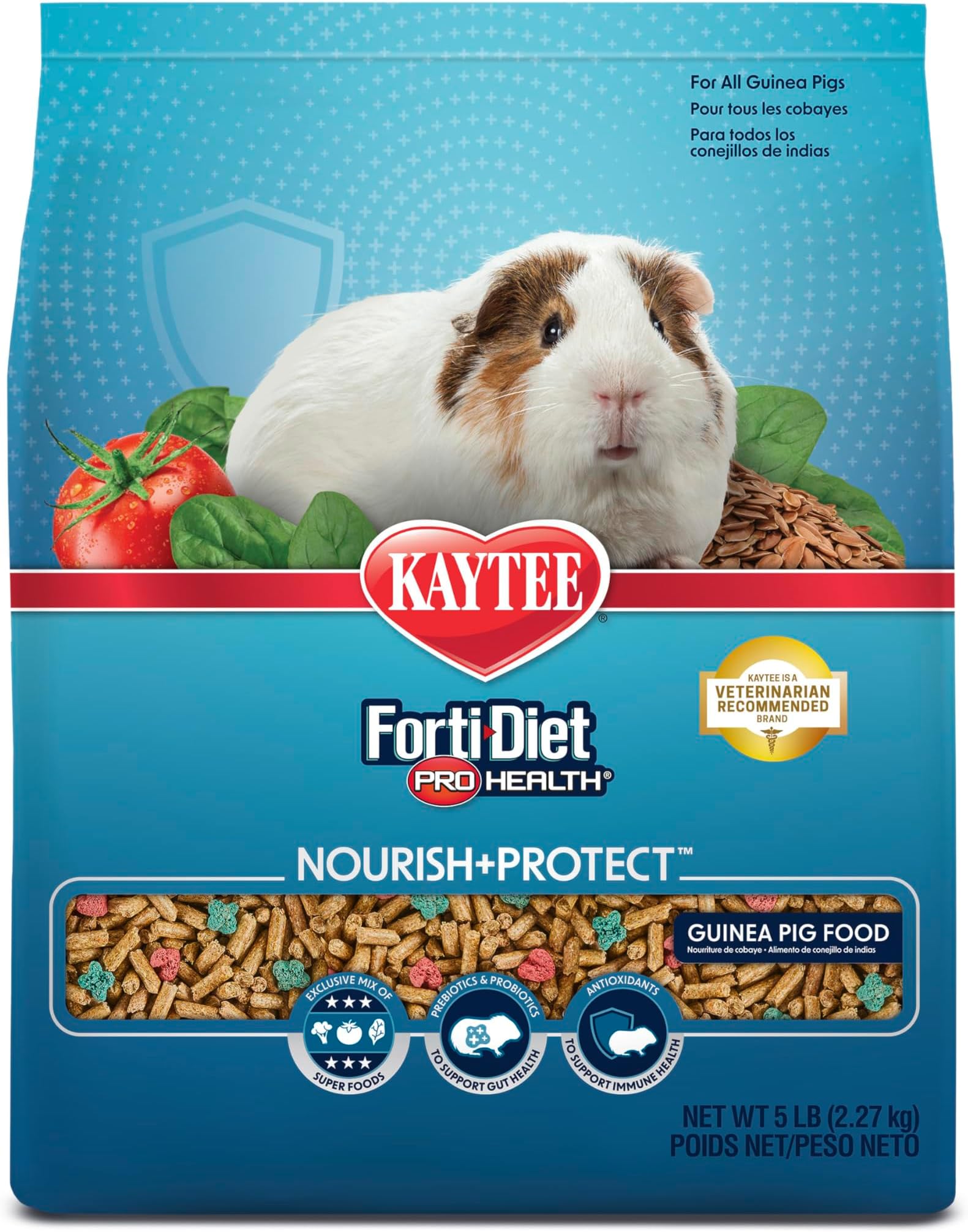 Kaytee Forti-Diet Pro Health Nourish+Protect Guinea Pig Food, Comprehensive Nutrition Backed by Science, Digestive Health, Immune Support, 5 pounds