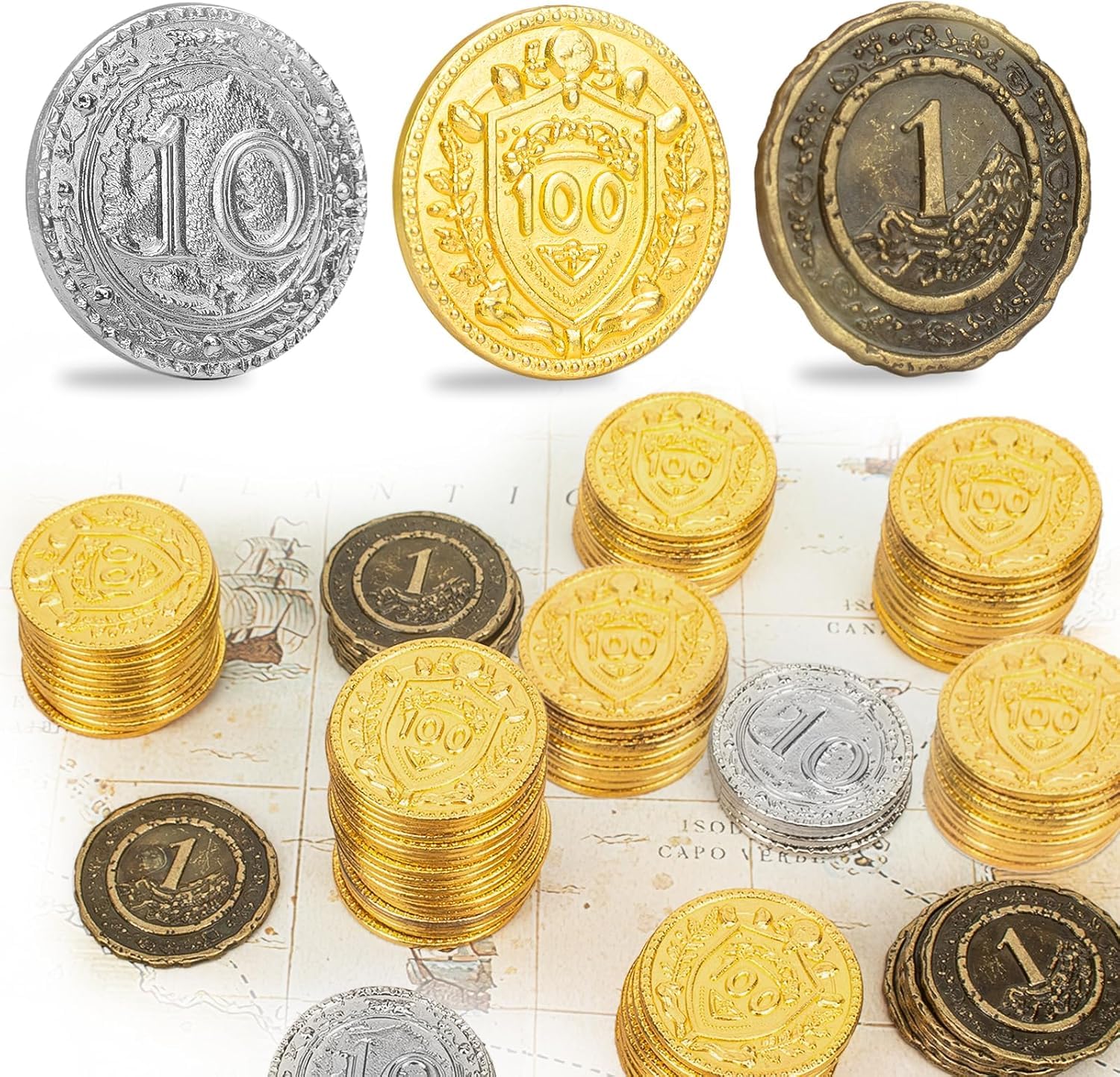 Byhoo Lot de 50 pièces de monnaie DND en métal 3,35 cm - Doré/argenté/cuivre - Pour jeu de société et RPG