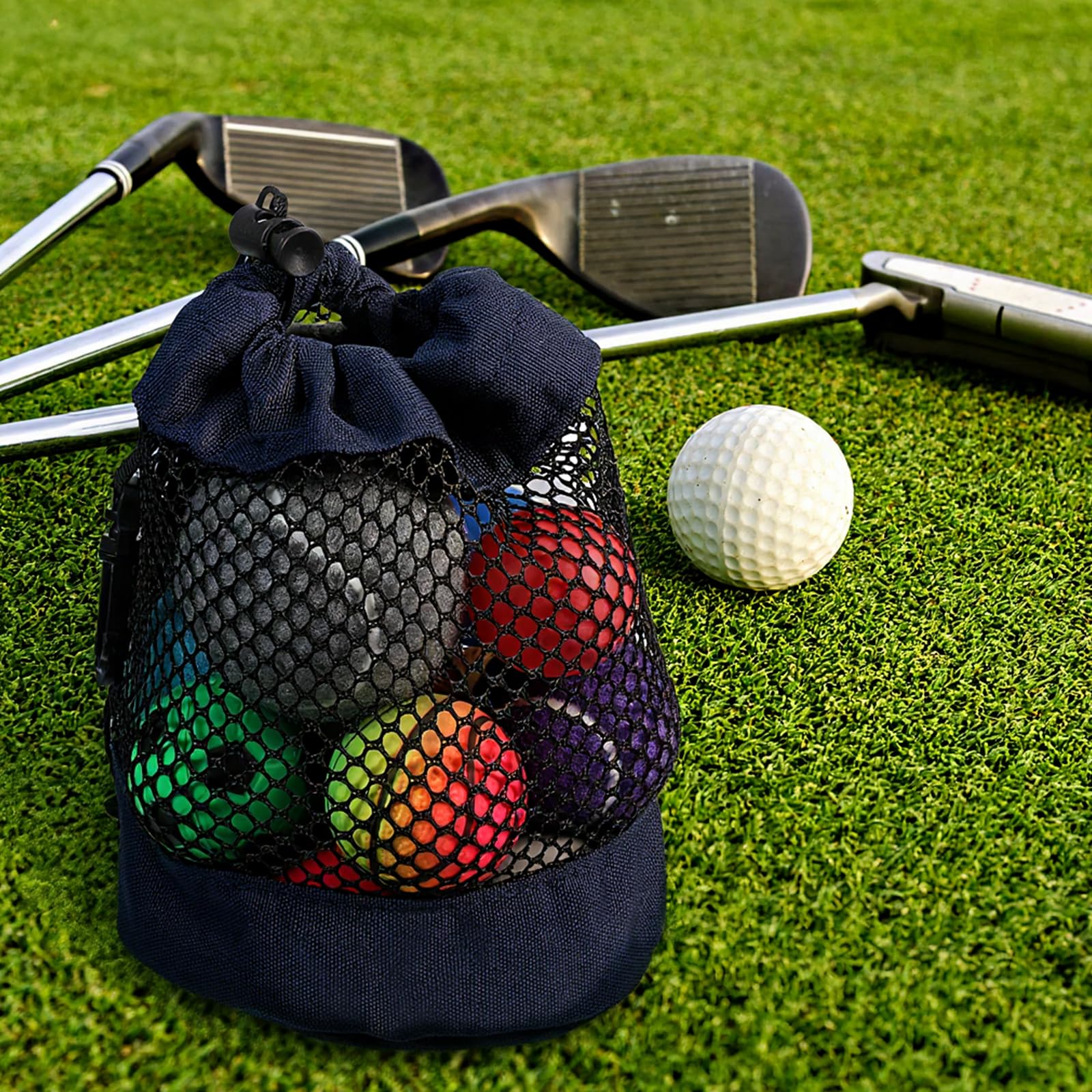 2 Stück Golf Ball Bag,Tennistasche,Golfballtaschen,Multifunktion Nylon Mesh Tasche für Aufbewahrung von Golfbällen,Tennisbällen und Anderen Bällen(Schwarz,Blau)