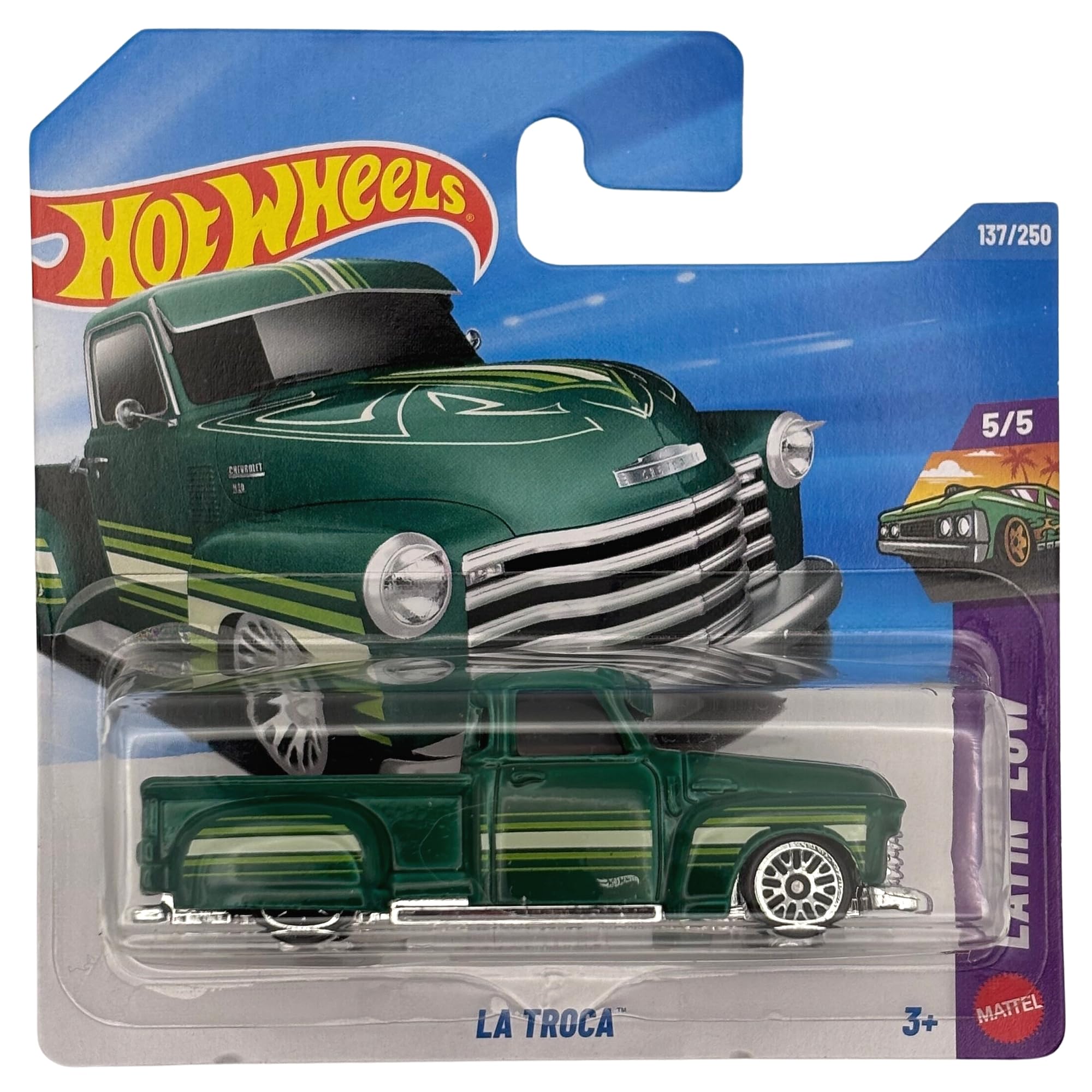 Hot Wheels - La Troca - Layin' Low 5/5 - Short Card - JJJ90 - Green - Mattel 2026 (137/250) - Custom Pickup - Fantasy model - Fantasy car - 1:64