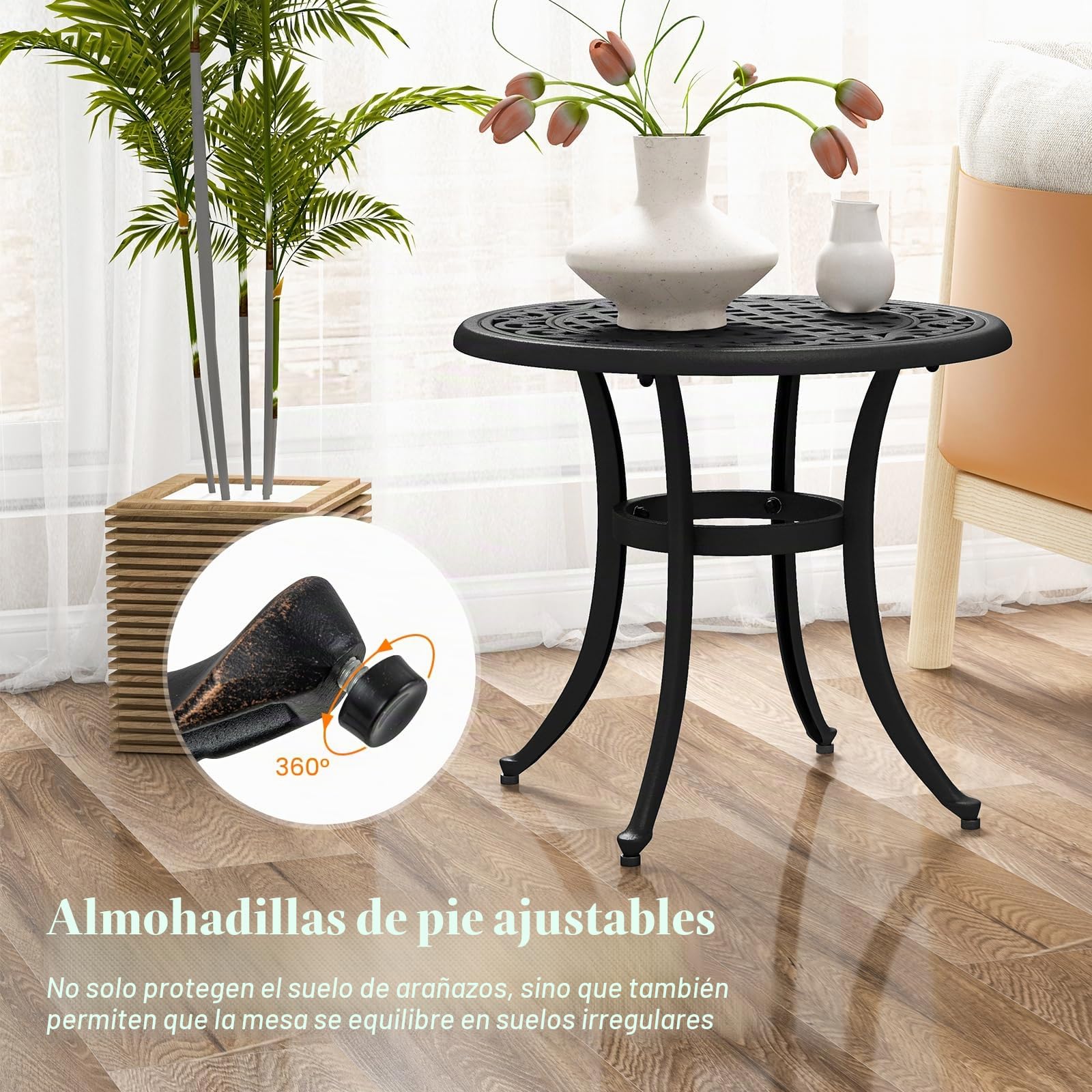 KOMFOTTEU Mesa Jardín Exterior de Aluminio Fundido (Marrón)