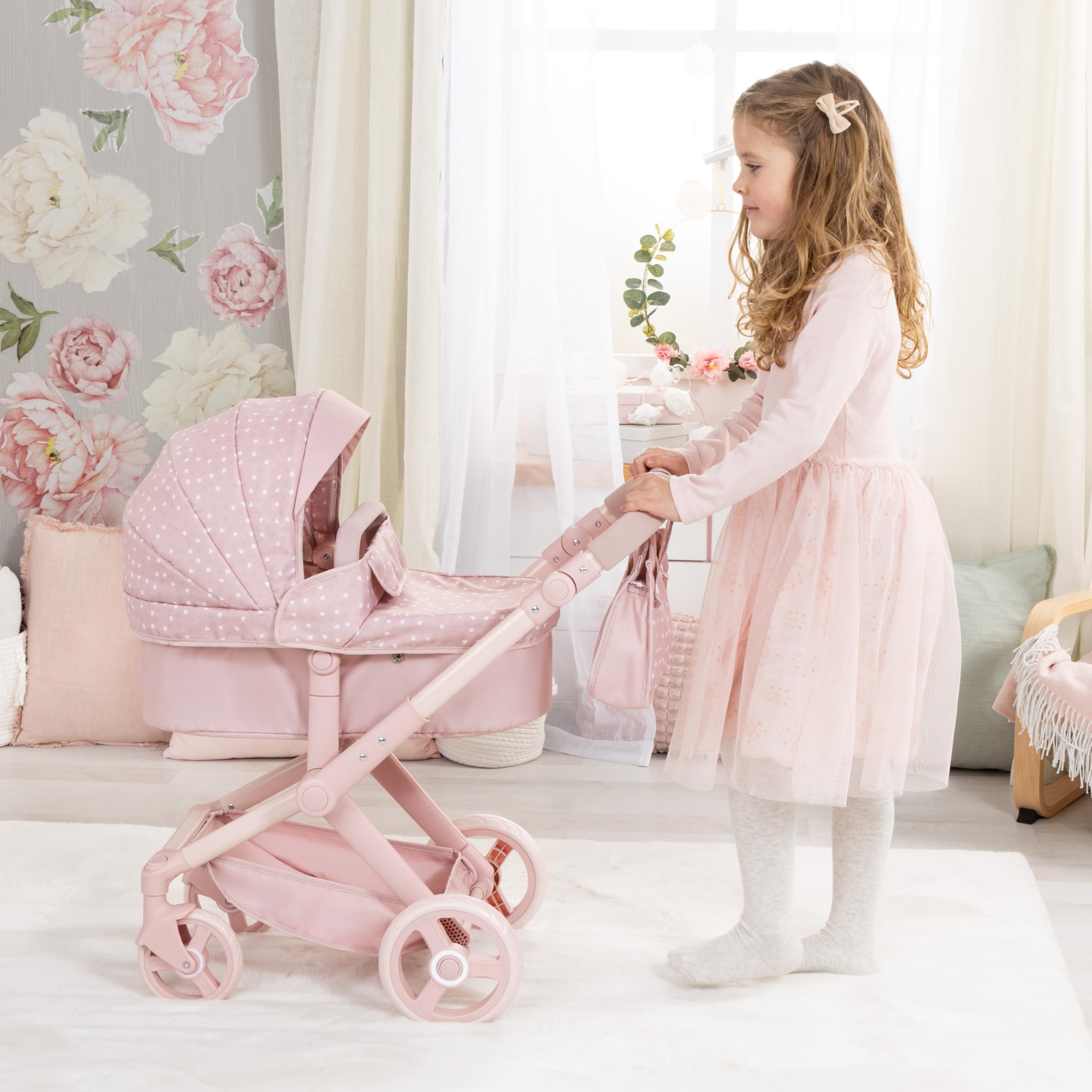 Bayer Design Puppenwagen Xeo mit Tasche, höhenverstellbar, wandelbar | wandelbar als Puppenjogger, Schwenkschieber, verstellbarer Griff, bewegliche Vorderräder, integrierter Korb