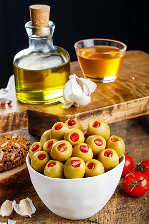 Marmarabirlik, Green Olives Stuffed with Red Pepper, Turkish Pitted Olive Canned, Perfect for Cocktails, Salads & Mezze, Organic Mediterranean Flavor, Kosher, Vegan, Halal, Large,14 Oz (400g)