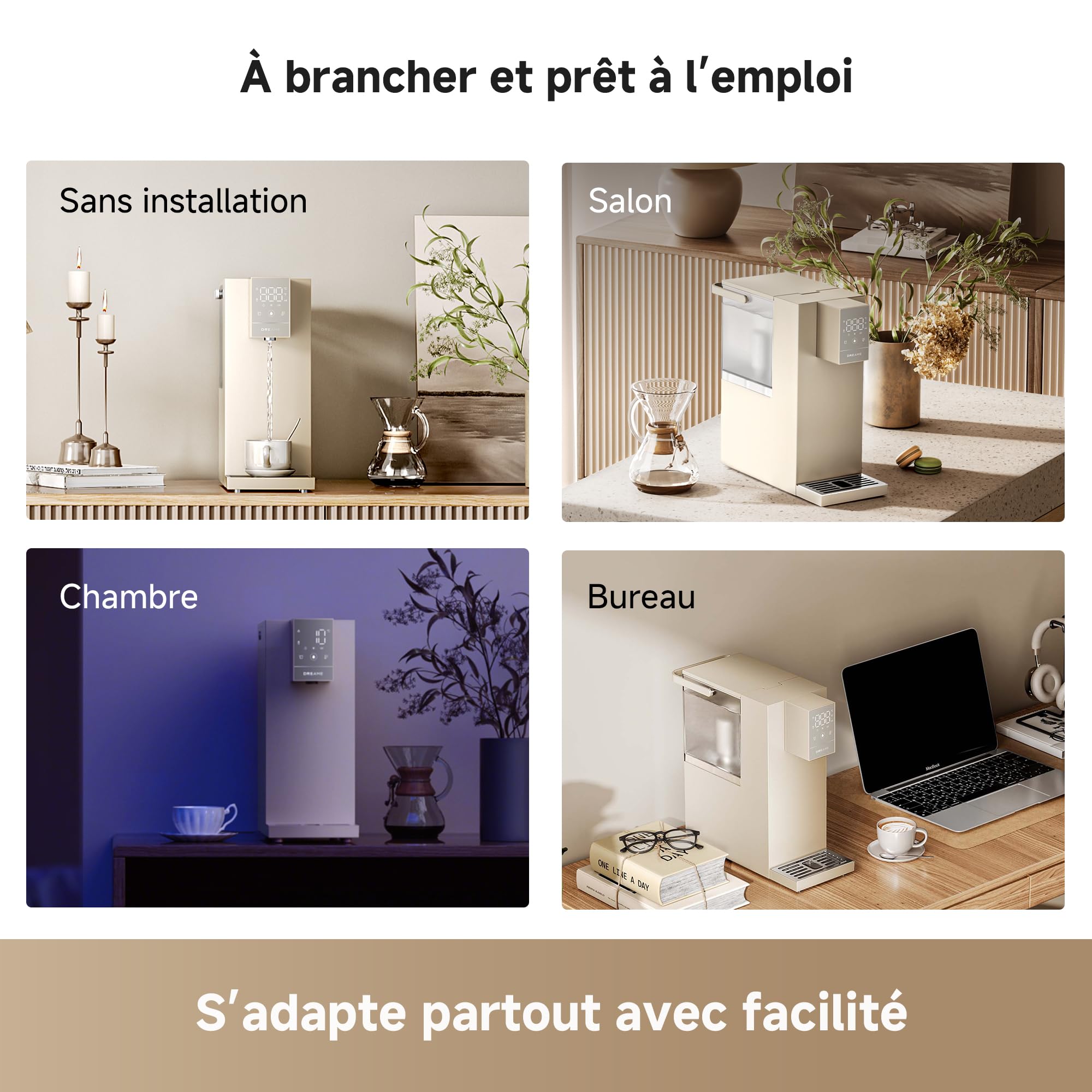 DREAME C10 Distributeur d’Eau Chaude et Froide instantanée de comptoir, Eau purifiée, température réglable, sans Installation, stérilisation UV, Filtration Multicouche, réservoir 2,7L