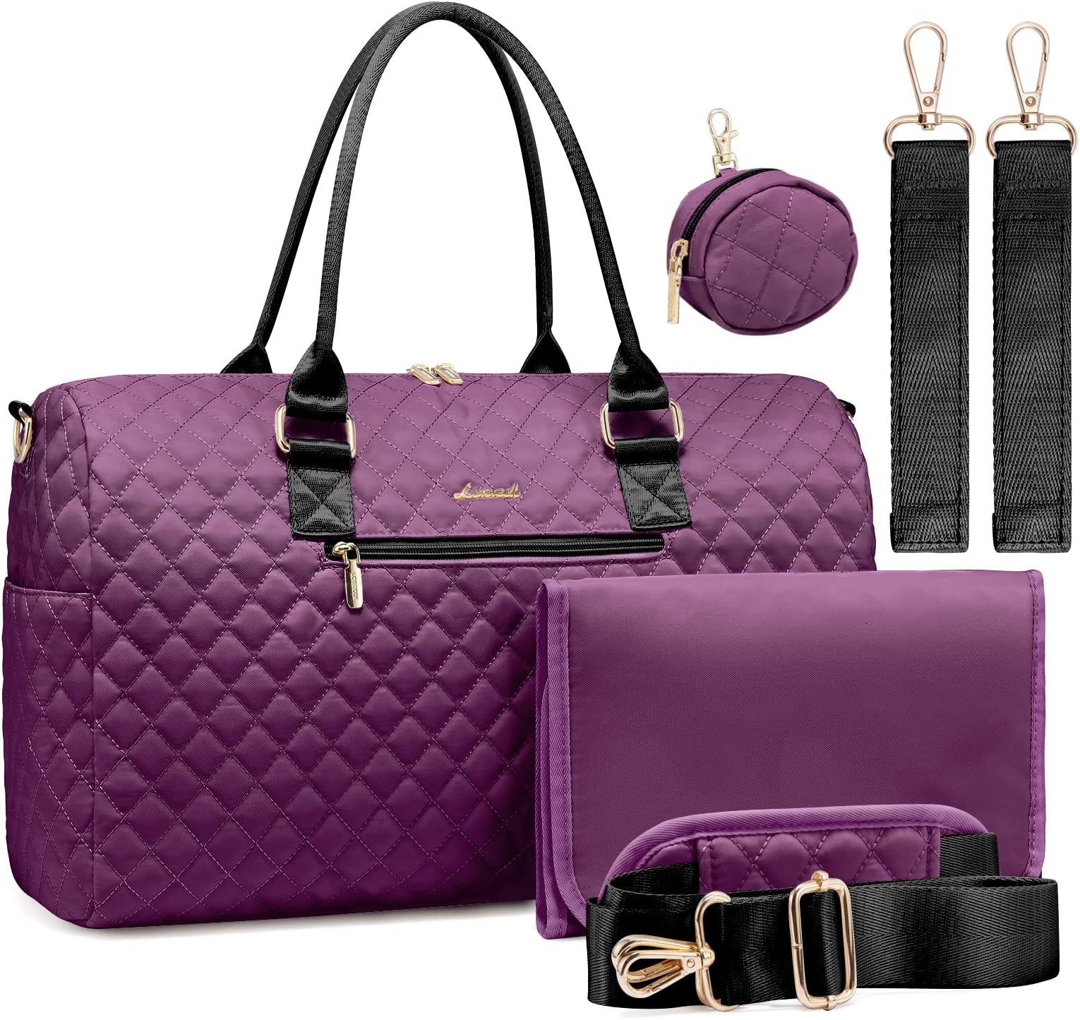 LOVEVOOK Diaper Bag Tote with Pacifier Case and Changing Pad, Large Capacity Mommy Bag for Hospital and Weekender Travel, Functional Baby Bag Newborn Baby Essential, Purple
