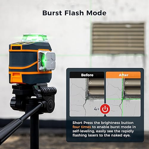 Miniatura 2 de CIGMAN Nivel láser CM-801 Nivel láser autonivelante 3 x 360  3D Línea cruzada verde para decoración y colgar cuadros con dos baterías recargables,