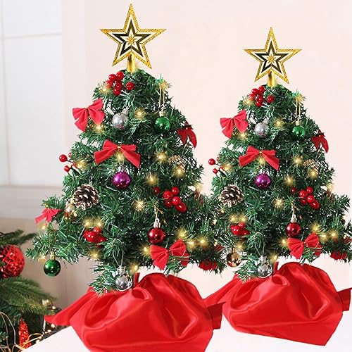 Miniatura 9 de Juegoal Mini árbol de Navidad de Halloween, árbol de Navidad artificial de mesa iluminado de 24 pulgadas2 pies, árbol pequeño iluminado a pilas y