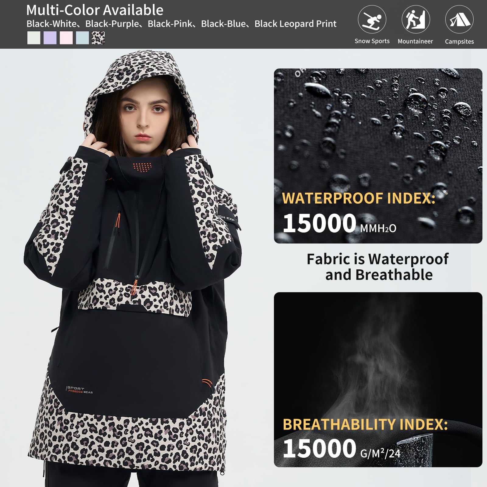 Skijacke Snowboard Anorak Mantel Pullover Baggy Snow Hooded Insulated Hoodie Wasserdicht Warm für Damen Herren