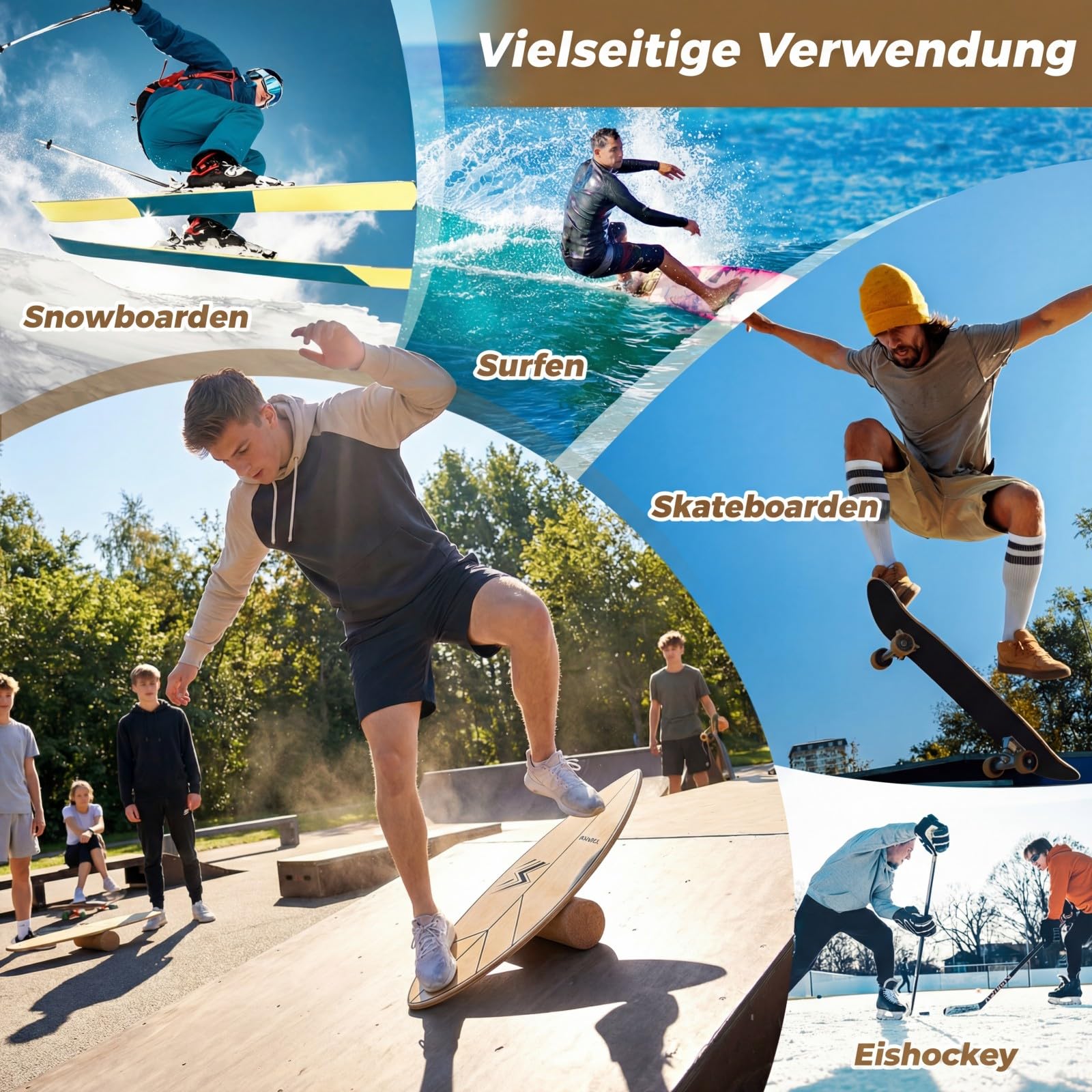 COSTWAY Balance Board mit Korkrolle, 77 cm Wackelbrett in Blattform, Gleichgewichtstrainer aus FSC-zerfizierter Birkenholz, Surfboard indoor 100 kg Belastbar, Balancierbrett für Kinder & Erwachsene
