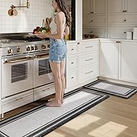 Vista 110 de KIMODE - Juego de 2 tapetes de cocina bohemios, antifatiga, antideslizantes, impermeables, ergonómicos, acolchados, cómodos, para lavandería, Rojo