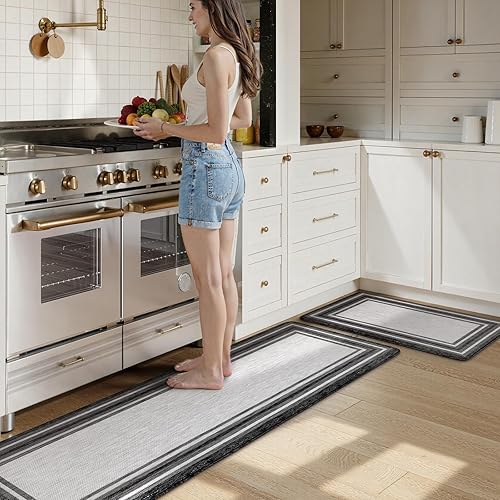 Miniatura 50 de KIMODE - Tapetes de cocina antifatiga, 2 unidades, navideños, estilo rústico, acolchados, para lavandería, oficina, fregadero, color rojo, 17 x 47