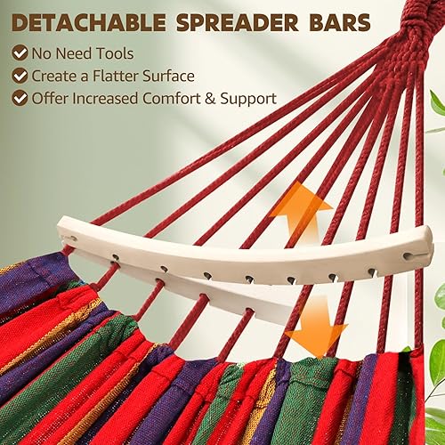 Miniatura 3 de Chihee Hamaca de Algodón Grande Suave y Transpirable Hamaca de Campamento Soporta Hasta 660 libras Hamaca Portátil para Árbol con Barra Separadora