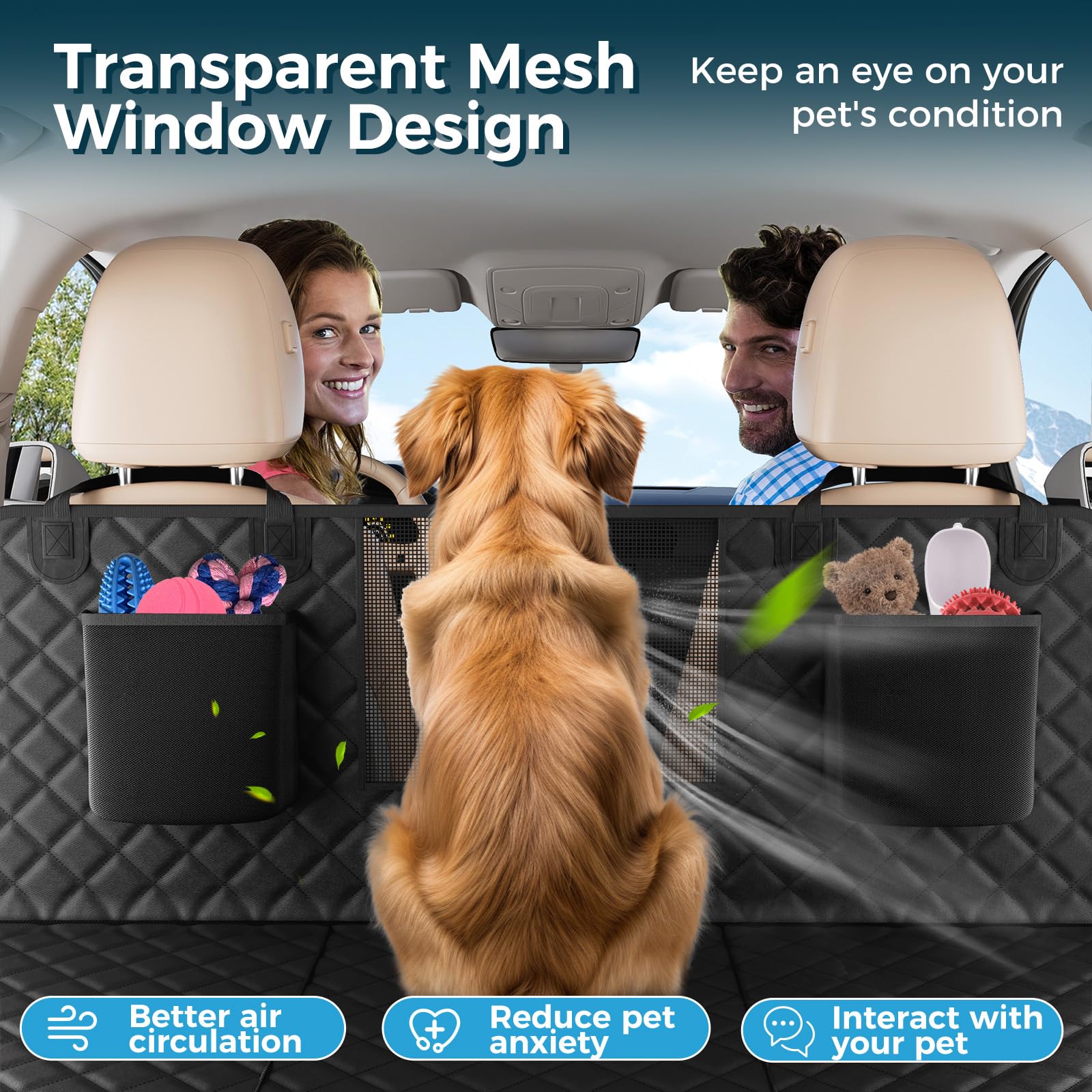 DATEFUN Coprisedile Auto per Cani con Fondo Rigido - Telo Auto per Cani Impermeabile Antiscivolo con Rete di Prospettiva e Cintura Sicurezza, Compatibile Seggiolino Auto