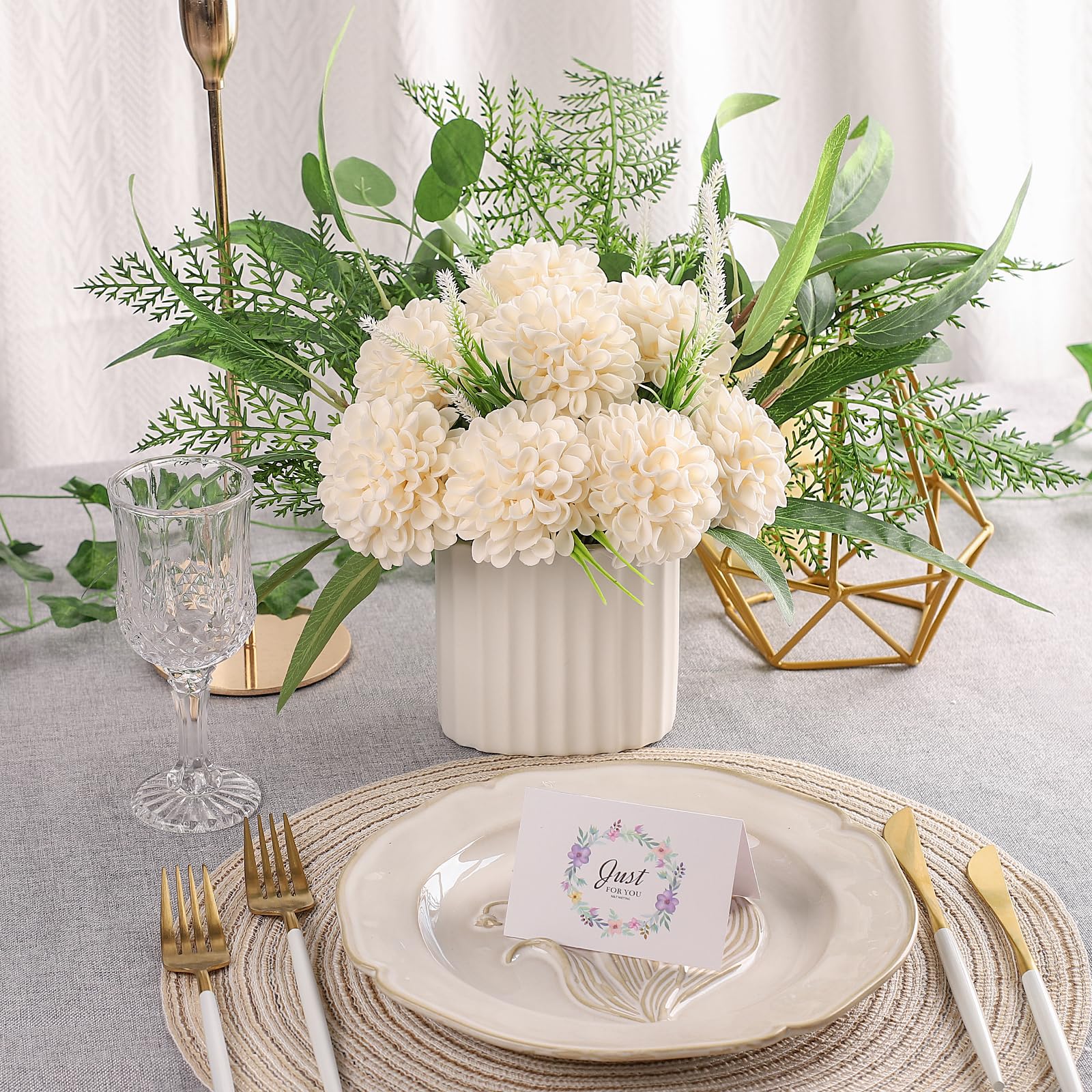 N&T NIETING Artificial Flowers 20pcs Fake Dahlia Flowers with Leaves and Stems - Image 2