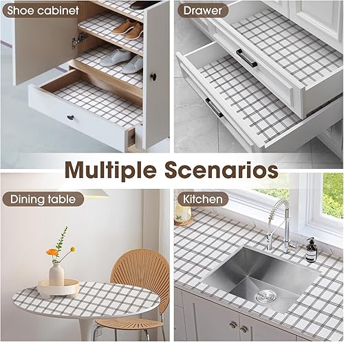 Miniatura 9 de Forro antideslizante para cajones y estantes, no adhesivos, gruesos, de agarre fuerte, impermeables, lavables, protegen los estantes del armario,