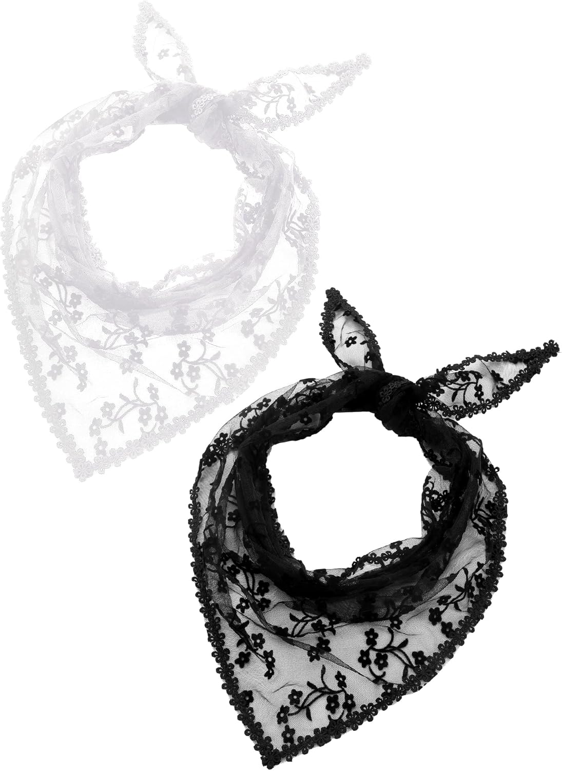 Boao 2 Pieces 1950s Retro Lace Scarf Triangle Neck Scarf Embroidered Lace Wrap Hair Wrap for Women