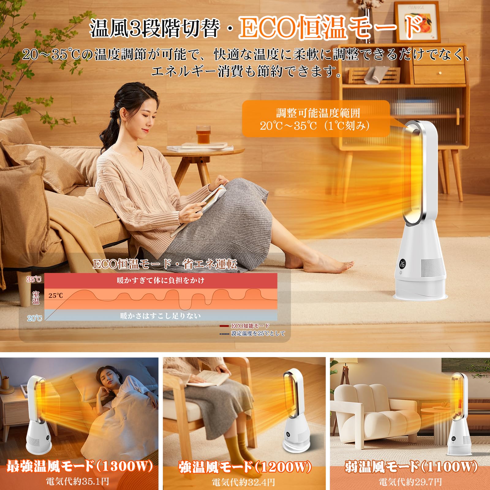 セラミックヒーター2025革新冷暖兼用1台6役・羽根なし扇風機・ECO恒温モード Amazon | セラミックヒーター【2025革新冷暖兼用・1台6役・羽根なし