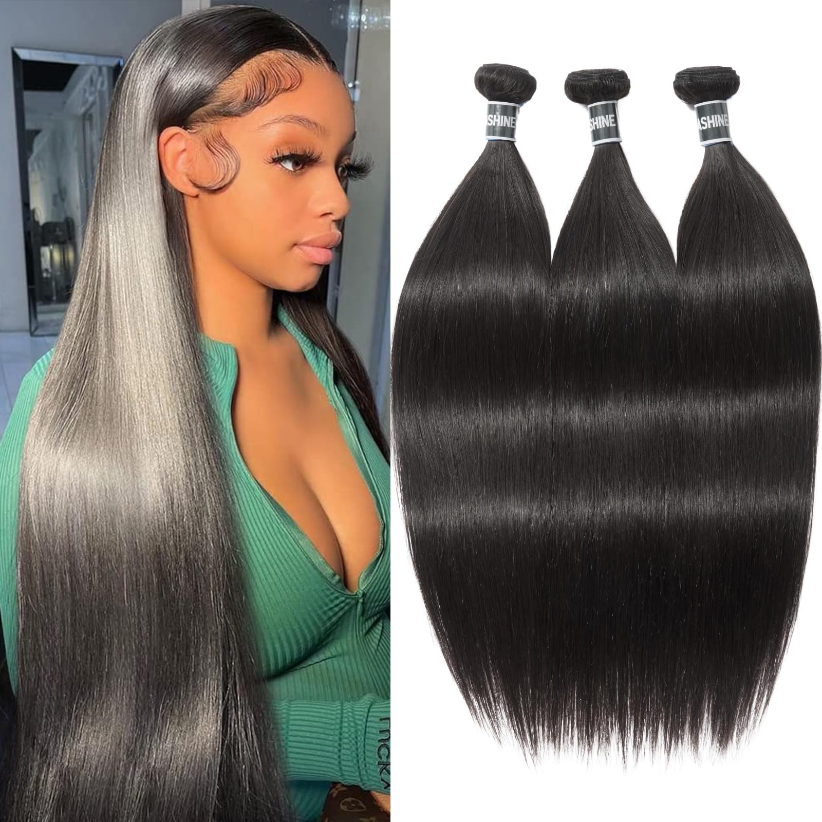 ASHINE Human Hair Bundles Body Wave Straight, Unprocessed Cambodian Raw Hair Bundles for Women Natural Black 26 28 30 Inch, Keep Soft and Silky After
