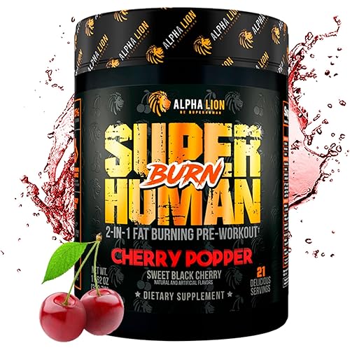 ALPHA LION Superhuman Burn – 2 in 1 Metabolism Booster Pre Workout and Thermogenic Fat Burner for Men – Appetite Suppressant and Weight Loss Supplement (21 Servings, Sweet Black Cherry Flavor)