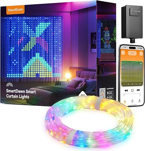 400 luces LED RGBIC inteligentes para cortina con GIF de bricolaje, 6.6 x 6.6 pies, luces de pared navideñas que cambian de color con aplicación,